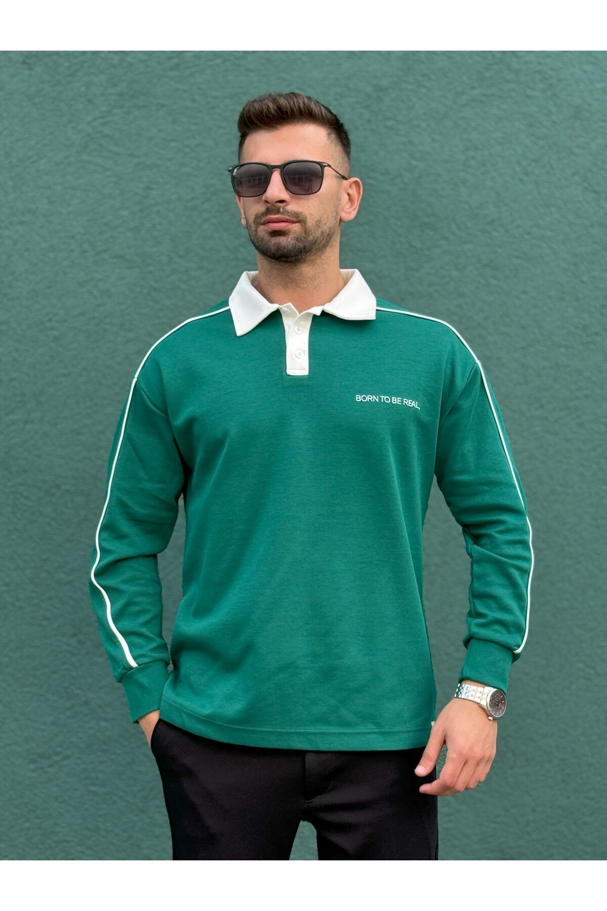 Jacob Jack Polo Yaka YazılıErkek Sweatshirt