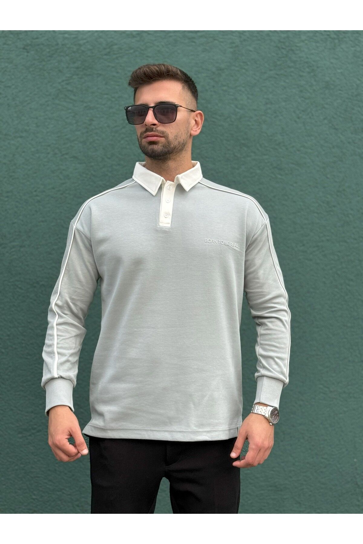 Jacob Jack Polo Yaka YazılıErkek Sweatshirt