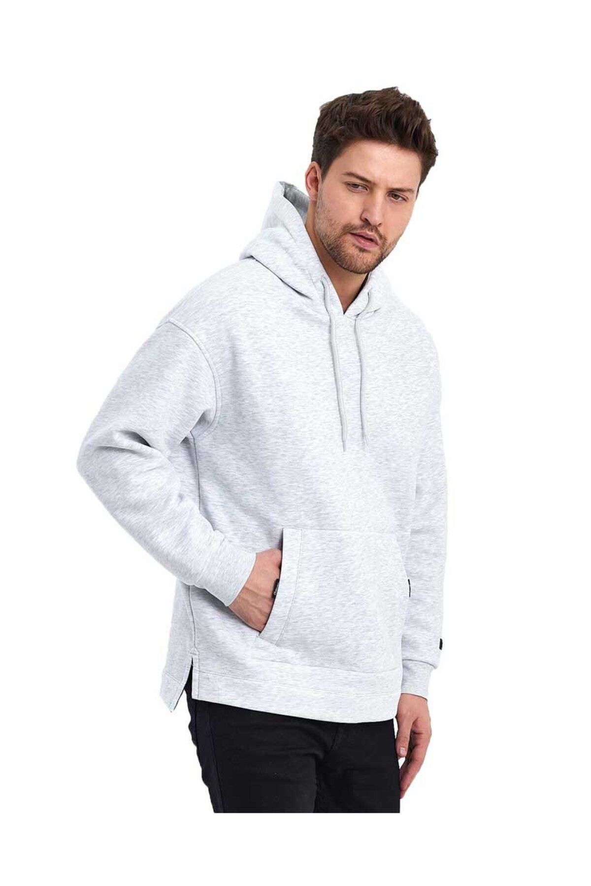 Kapüşonlu Oversize Kanguru Cep Şardonlu 3 İplik Erkek Sweatshirt