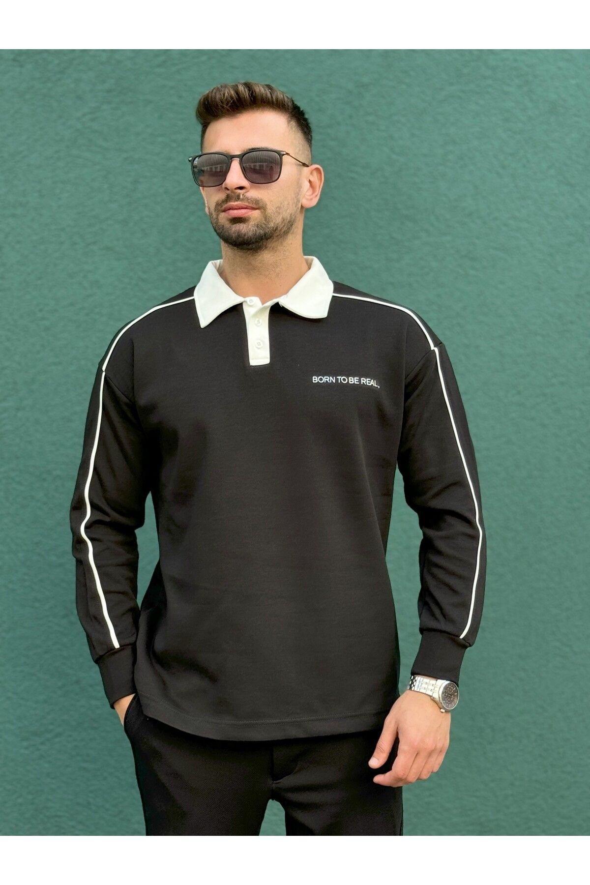 Jacob Jack Polo Yaka YazılıErkek Sweatshirt