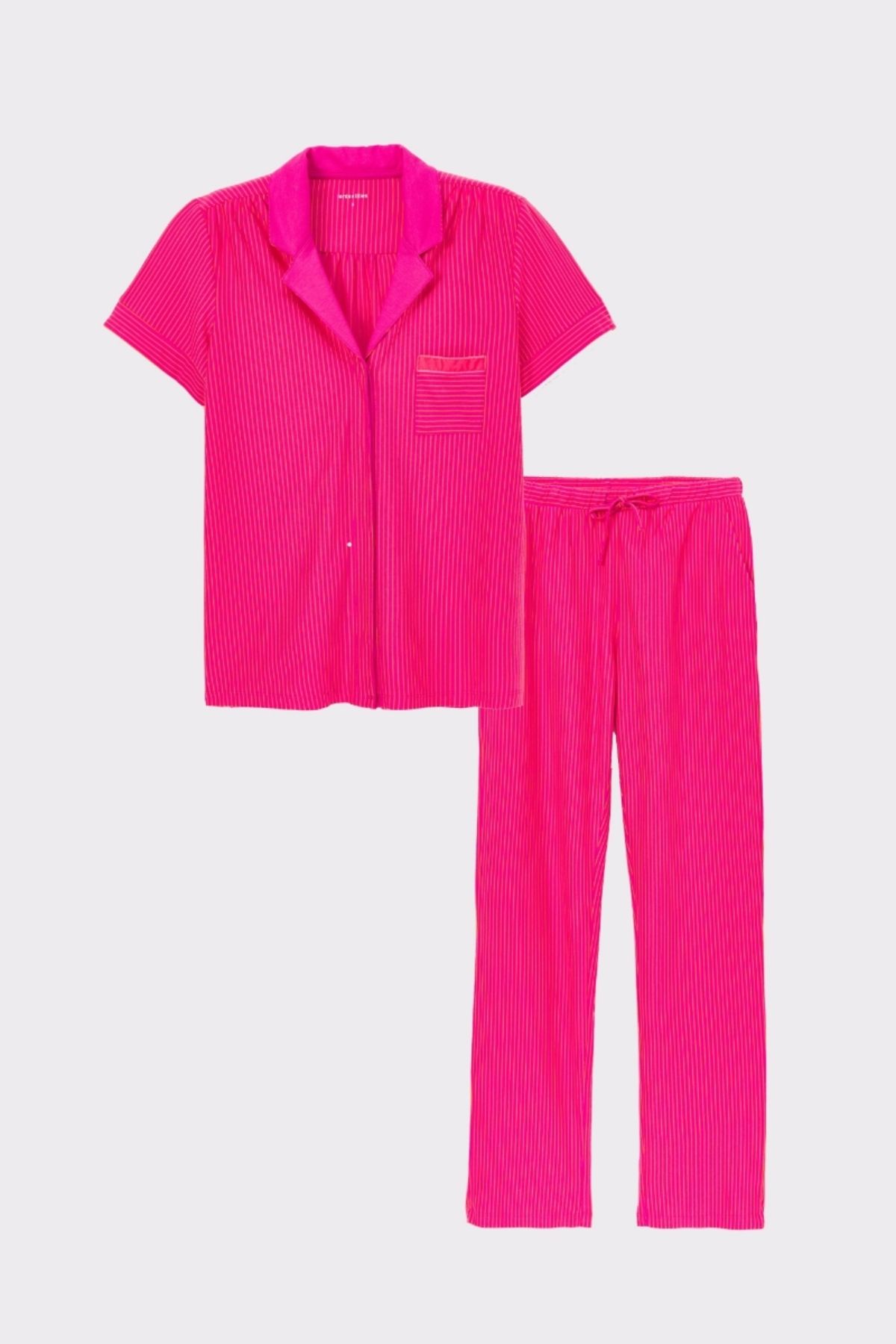 WoodyKadın Pijama-Xpc -977-Çizgili Pembe