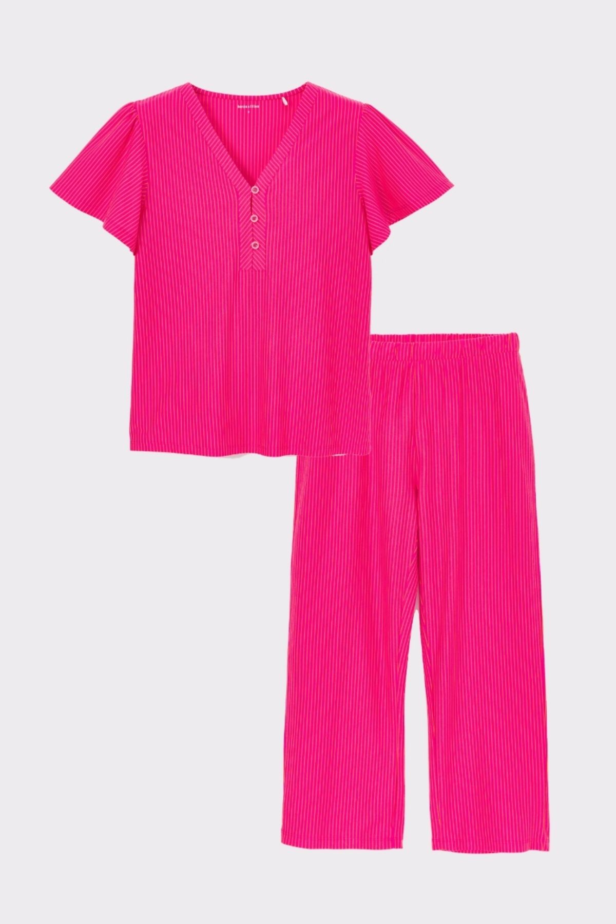 WoodyKadın Pijama-Xpg -977-Çizgili Pembe