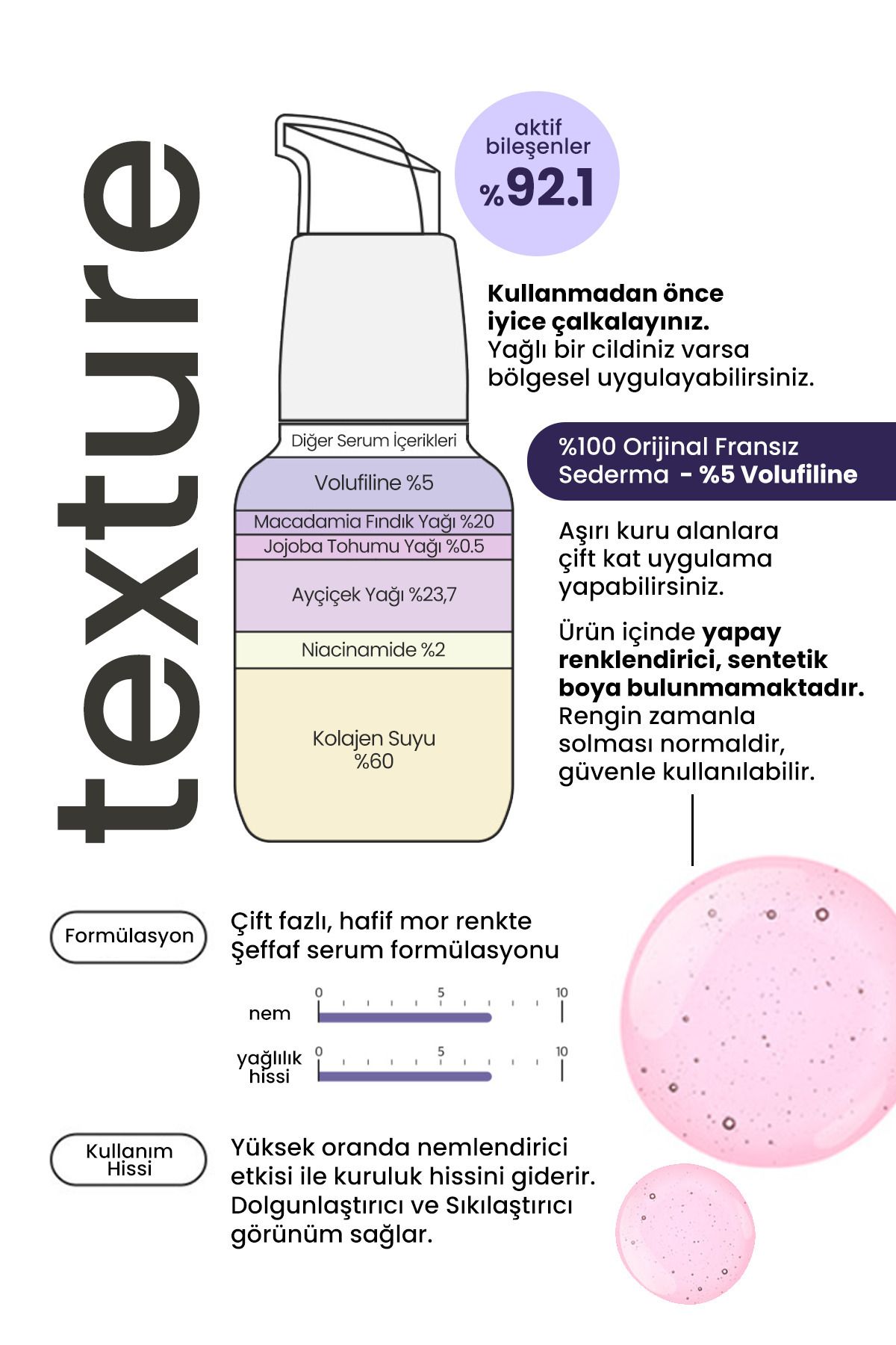 %5 Volufiline Içeren Dolgunlaştırıcı, Sıkılaştırıcı Çift Fazlı Serum Blending Serum