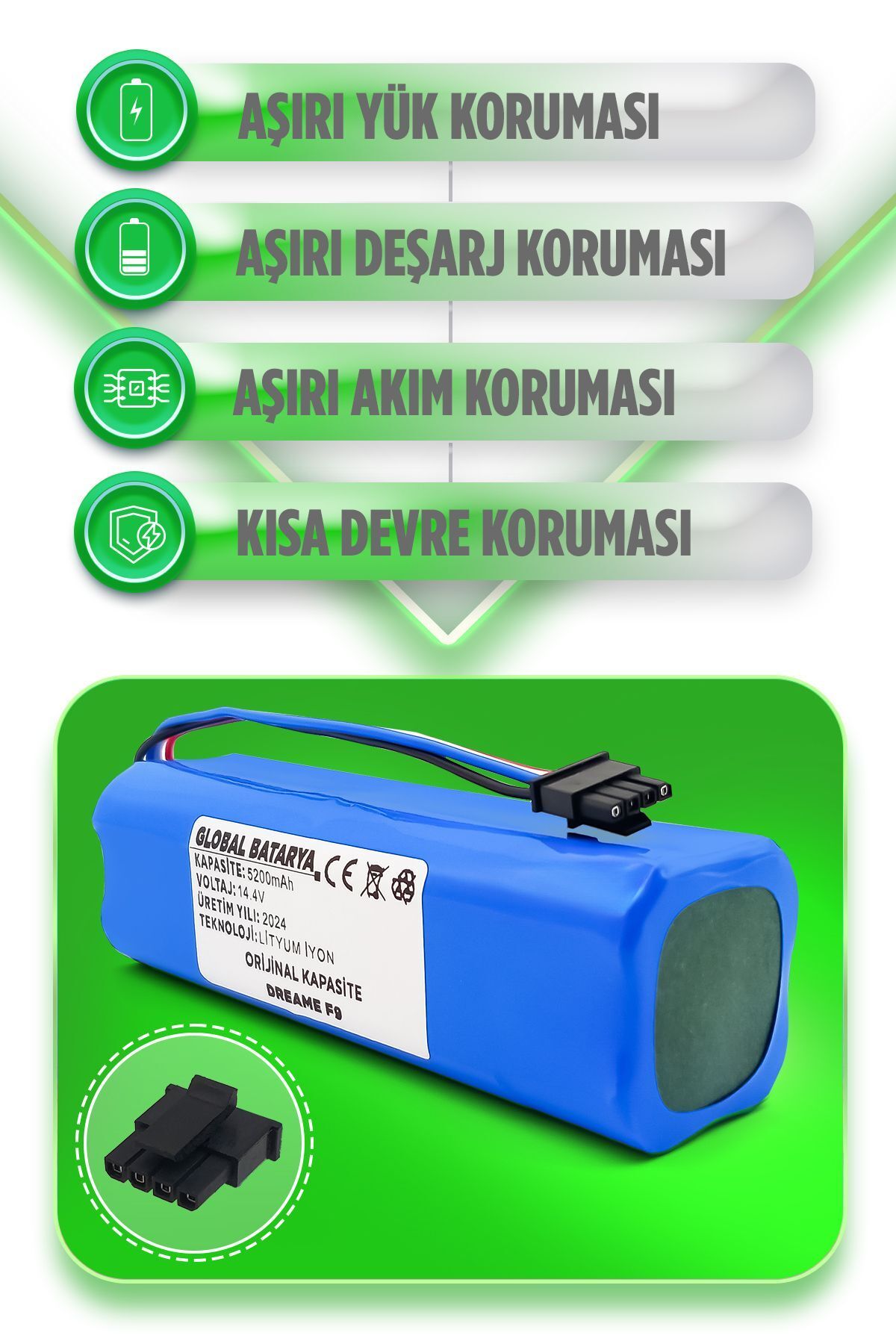 Dreame F9 Akıllı Robot Süpürge Bataryası 14.4v 5200mah Li-ion Pil (ORİJİNAL KAPASİTE)