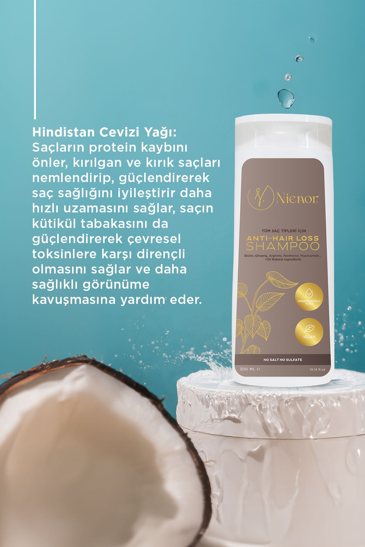 Dökülme Karşıtı Şampuan,tüm Saçlar,vegan, Hızlı Uzatma,sülfatsız Tuzsuz Saç Dökülmesine Karşı 300ml