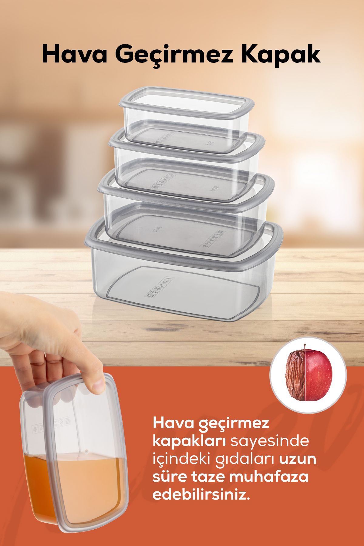 24lü Hava Geçirmez Saklama Kabı Seti Antrasit 6x(250-500-750-1200 ml)