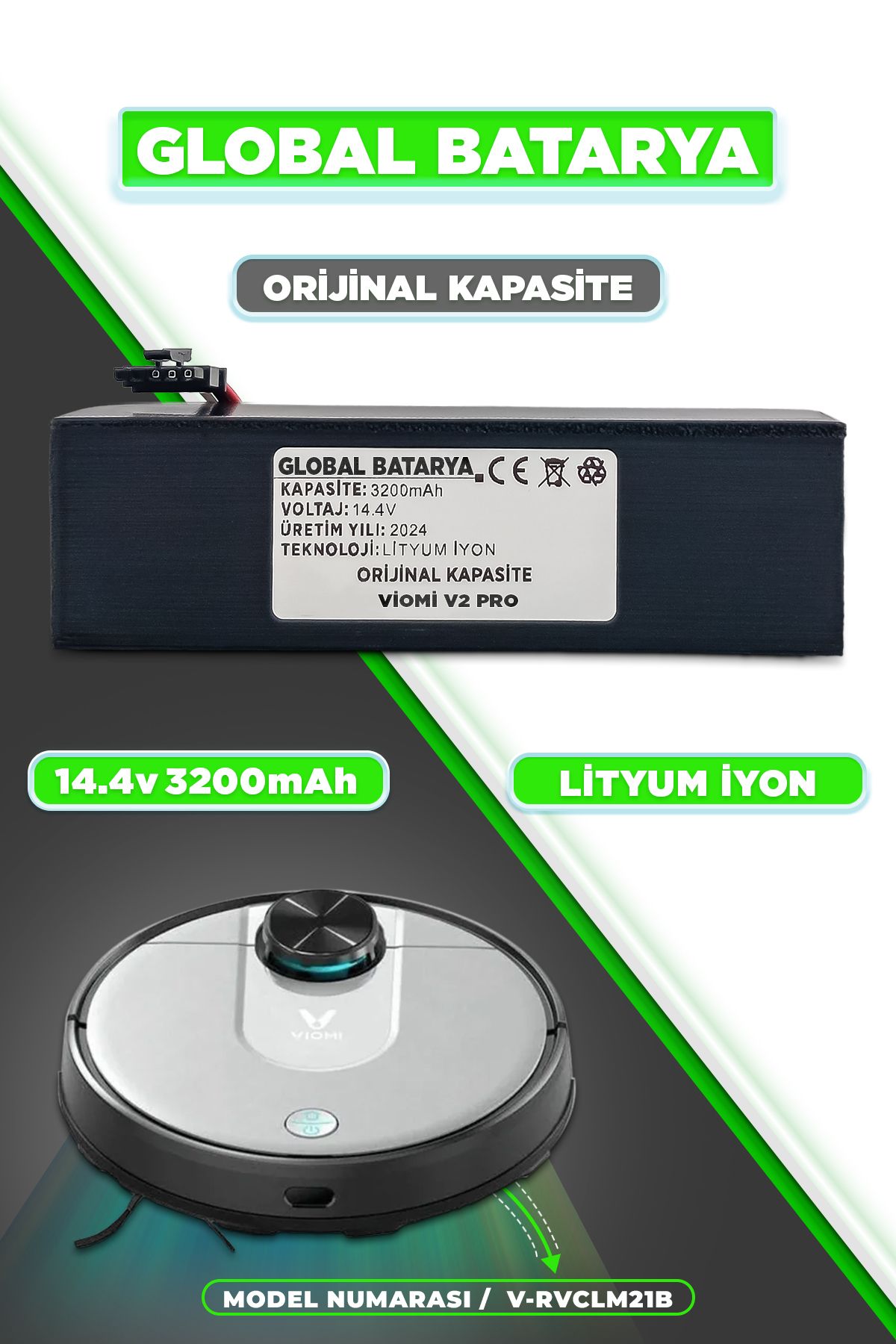 GLOBAL BATARYA Viomi V2 ProAkıllı Robot Süpür...