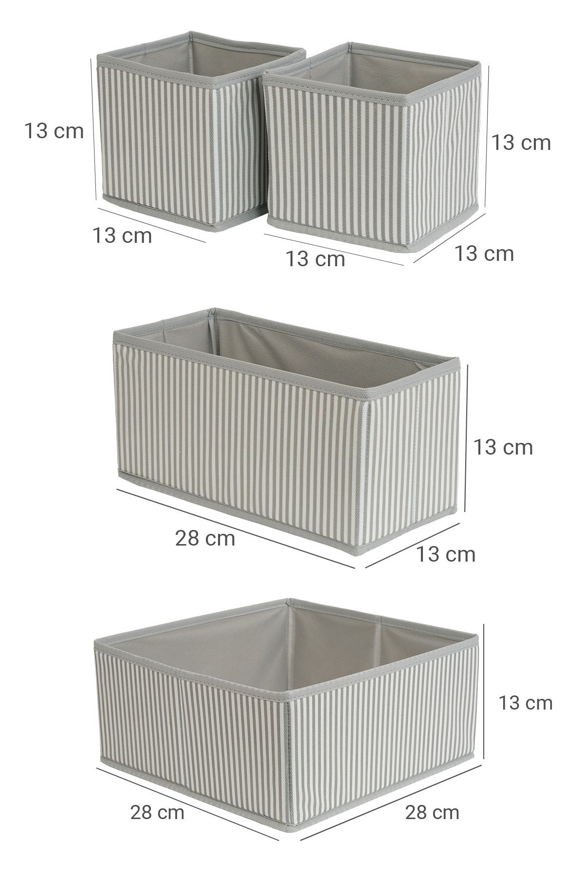 4'lü Gri Çizgili Dolap-çekmece Içi Organizer Seti 28x28x13 (X1) / 28x13x13 (X1) / 13x13x13 (X2)