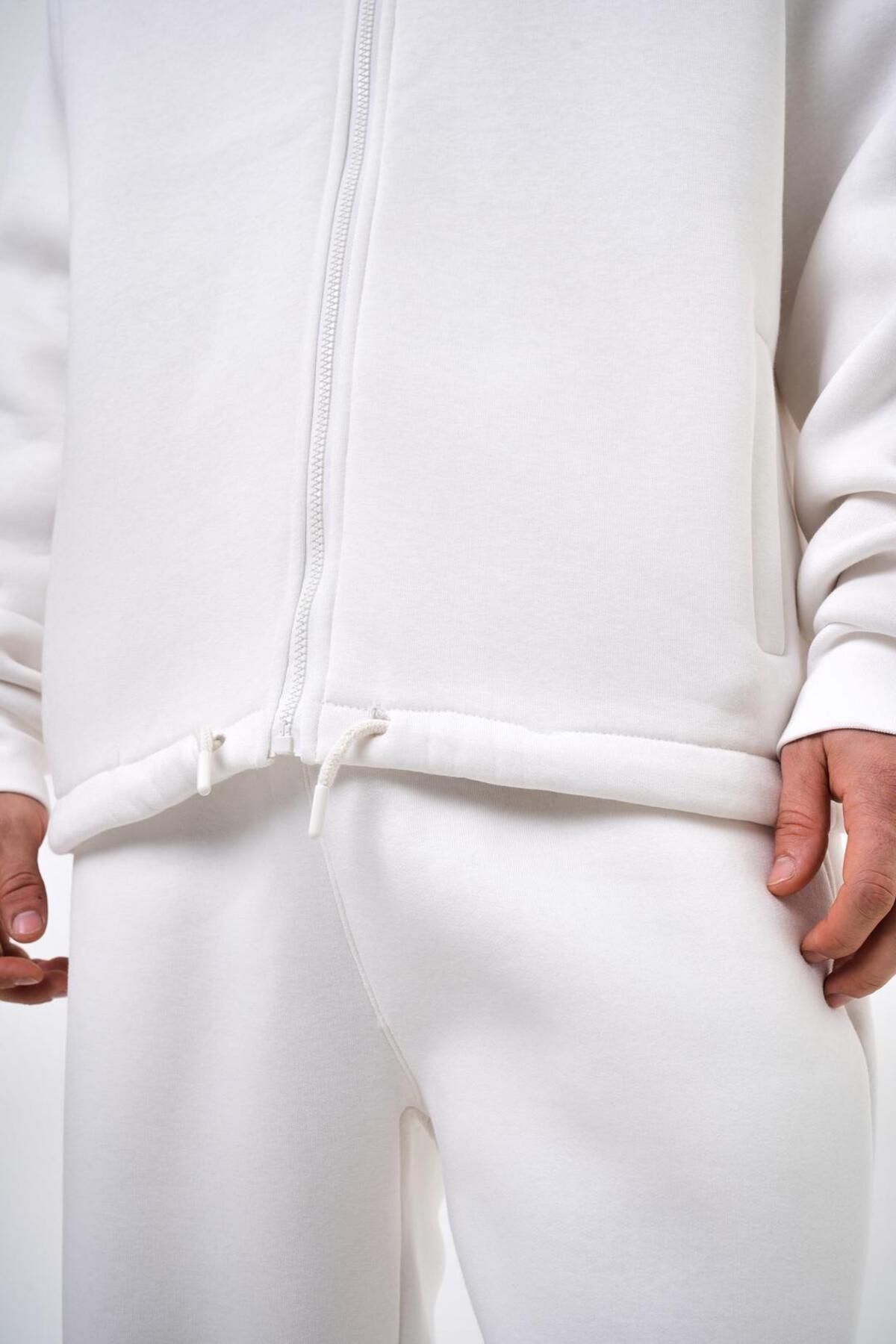 Kapüşonlu Basic Basic Zip Oversize Hoodie Ekru