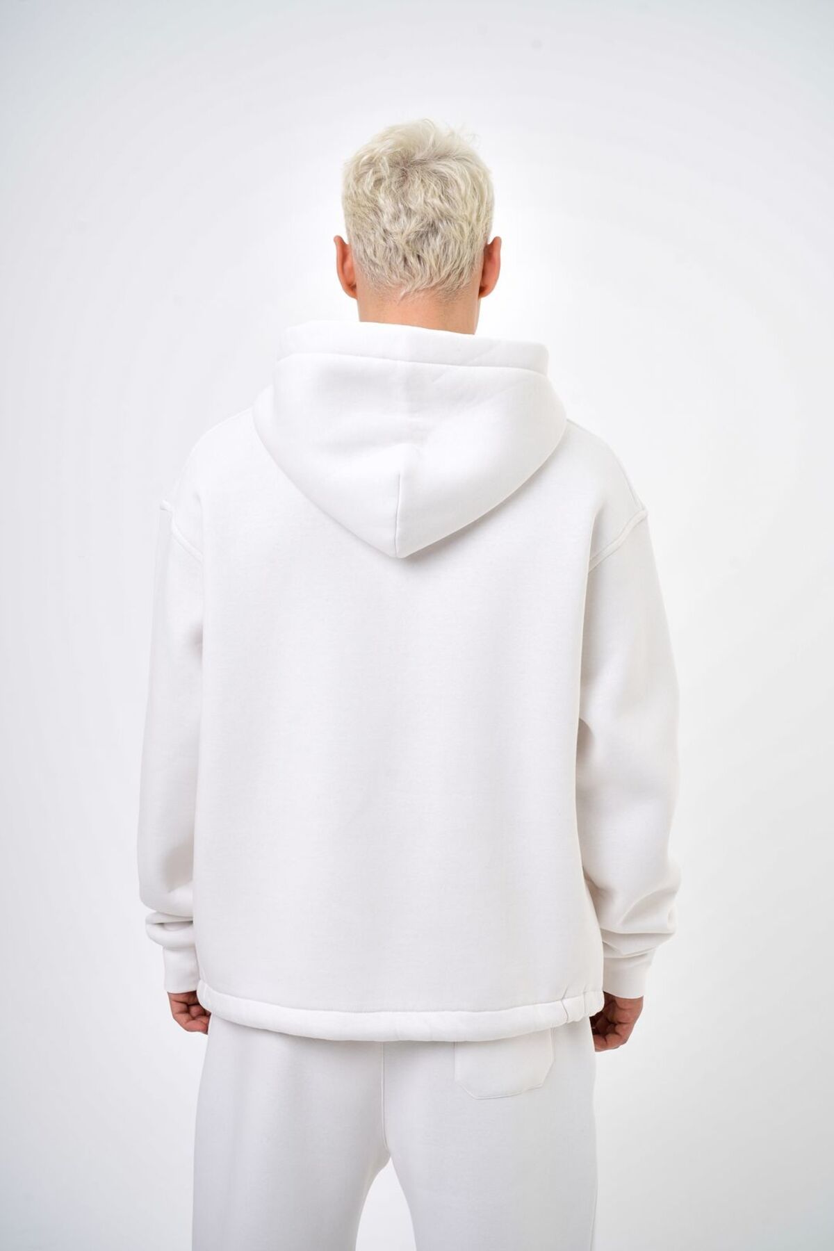 Kapüşonlu Basic Basic Zip Oversize Hoodie Ekru