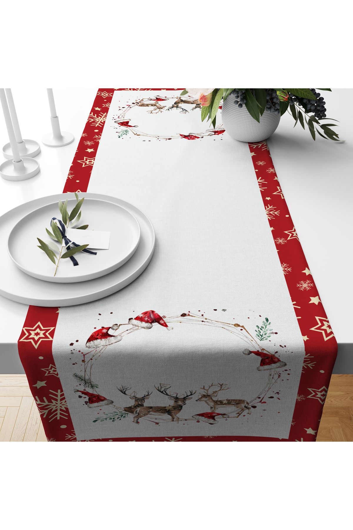 Yılbaşı ChristmasTemalı Geyik 40x140 Cm  Kadife  Runner