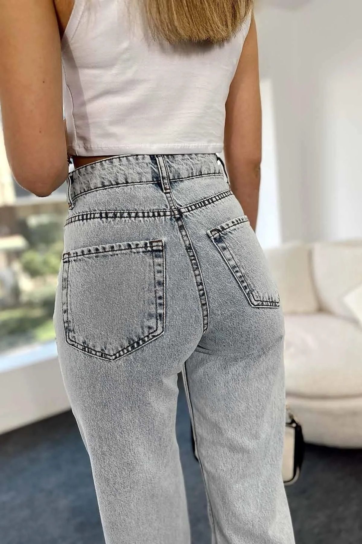 Julia Buz Kar Mavi Likralı Süper Yüksek Bel Salaş Jeans Palazzo Pantolon. (SÜPER YÜKSEK) Wide Leg