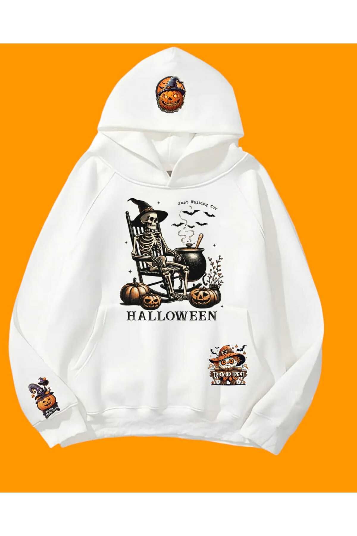 halloween cadılar bayramı detaylı genç kapşonlu Sweatshirt