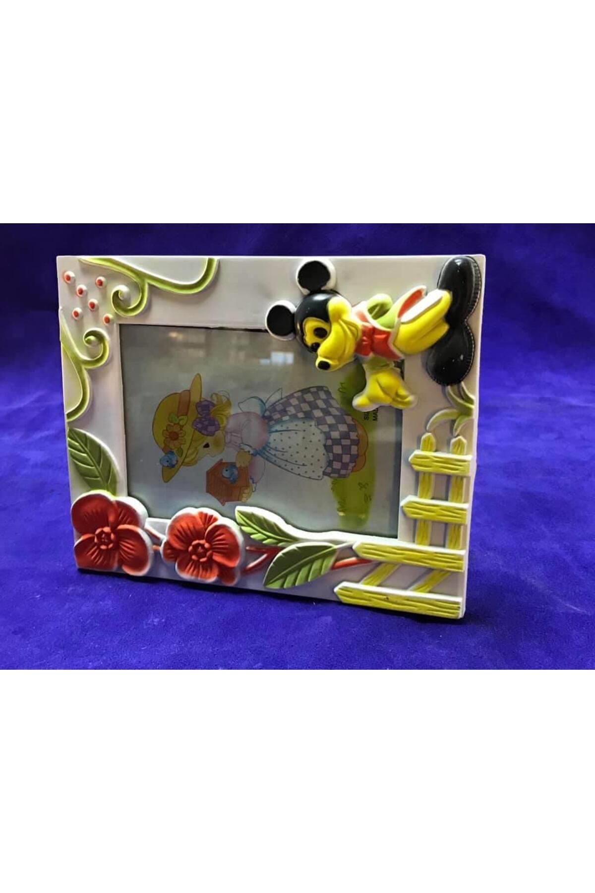 9x13 Cm Plastik Fotoğraf Çerçevesi - Renkli Mickey Mouse Desenli Camlı Çerçeve