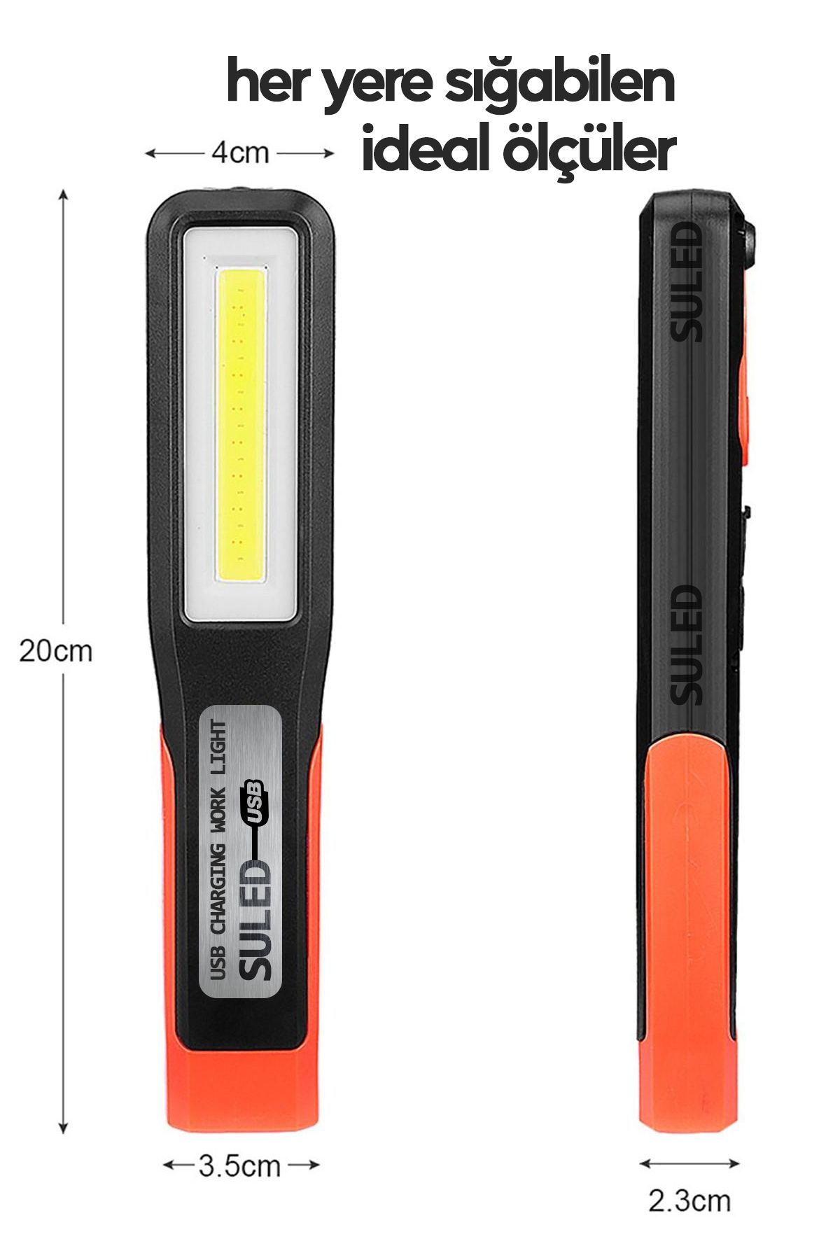 Manyetik Tamirci El Feneri 3 Modlu Şarjlı COB Xpe Led Acil Durum Kamp Tamir İkaz Lambası Askılı