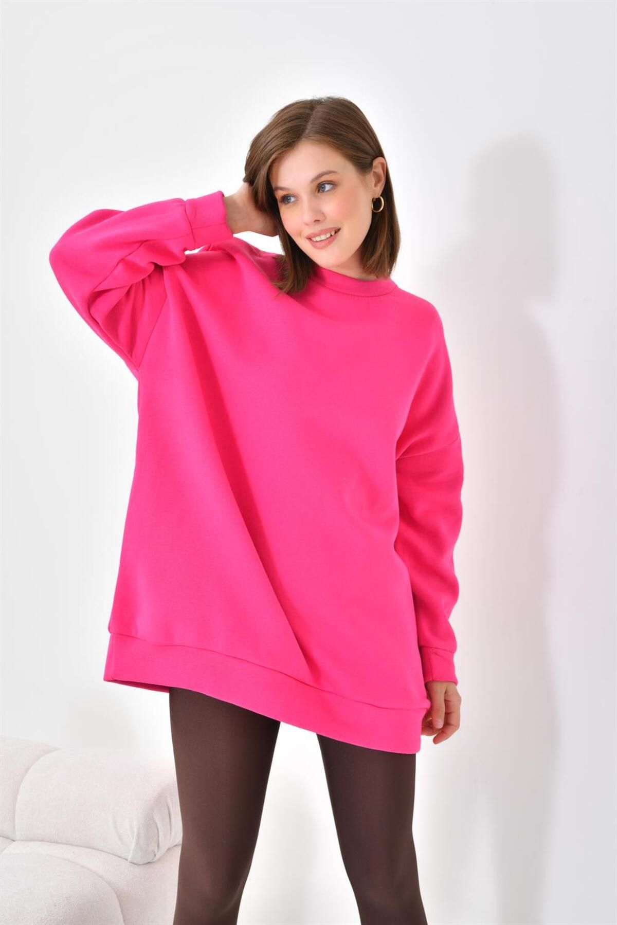 Kadın Oversize 3 Ip Şardonlu Sweatshirt Fuşya 10001