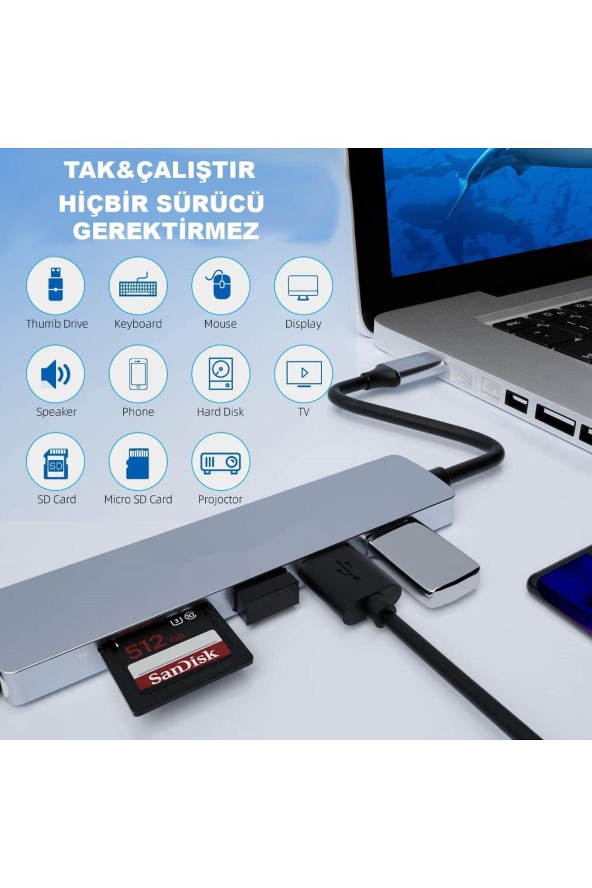 Hc-13 6'lı Usb Type-c Dockıng Statıon (GİRİŞ: USB TİP-C => 3*USB3.0 HDMI SD MİCRO SD)