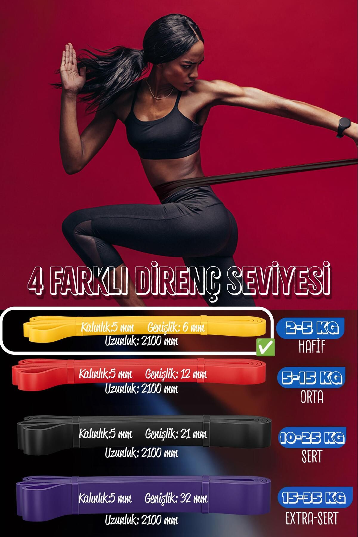 5 KG Direnç Bandı Kas Geliştirme Lastiği Fitness Pilates Cross Training Bant Sarı - Hafif Sert