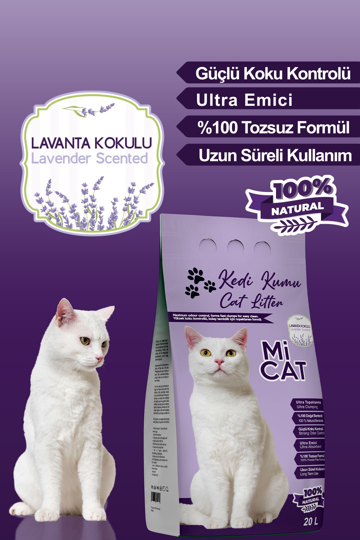 Mİ CAT 20 Litre LavantaKokulu Kedi Kumu Koku...