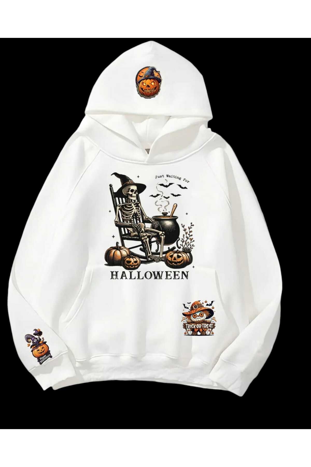 halloween cadılar bayramı detaylı genç kapşonlu Sweatshirt