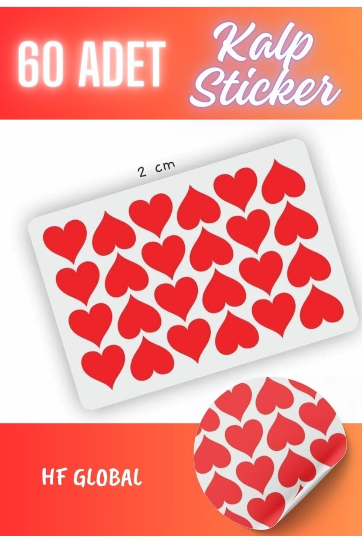 Sticksy Kalp Sticker Etiket -1 Sayfa 60 Kalp...