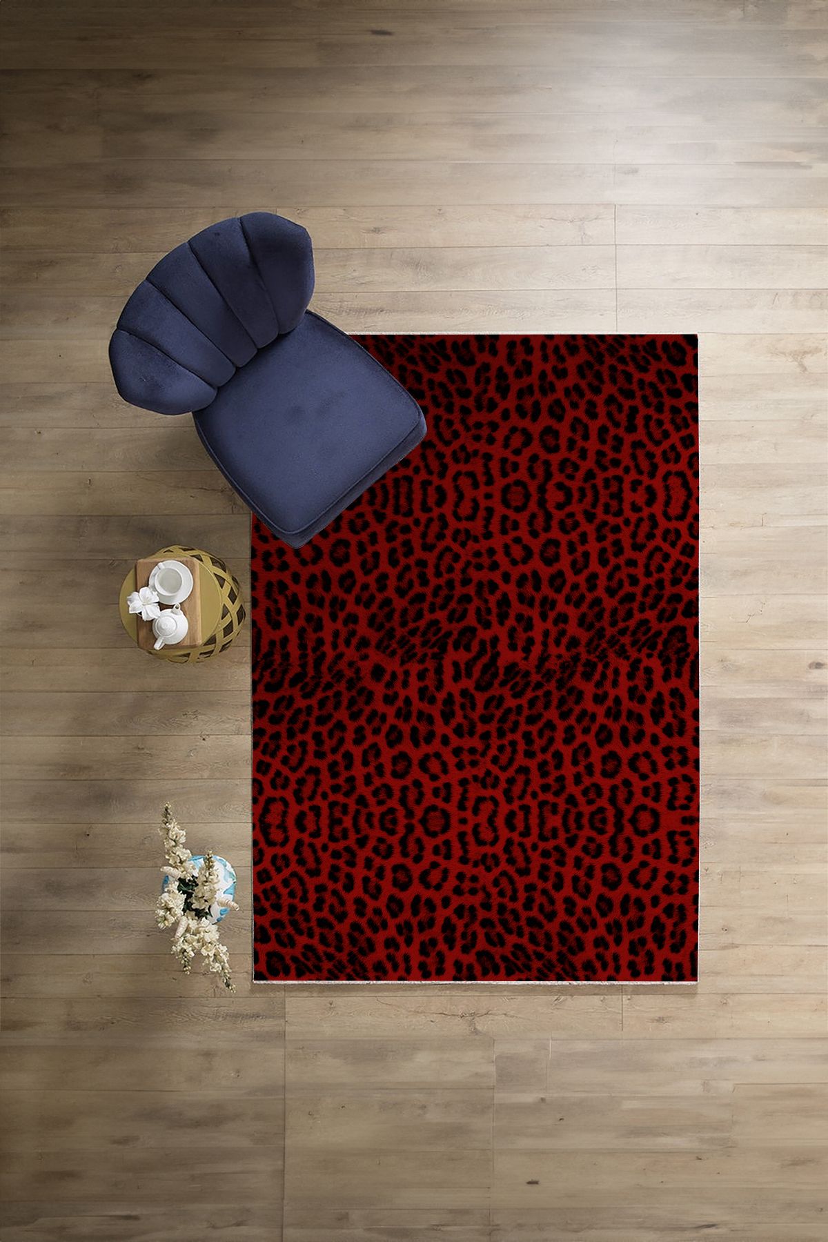 Baskılı Modern Leopar Model Yıkanabilir Kaymaz Yolluk Mutfak Salon Halısı, MODERN-148-BORDO,