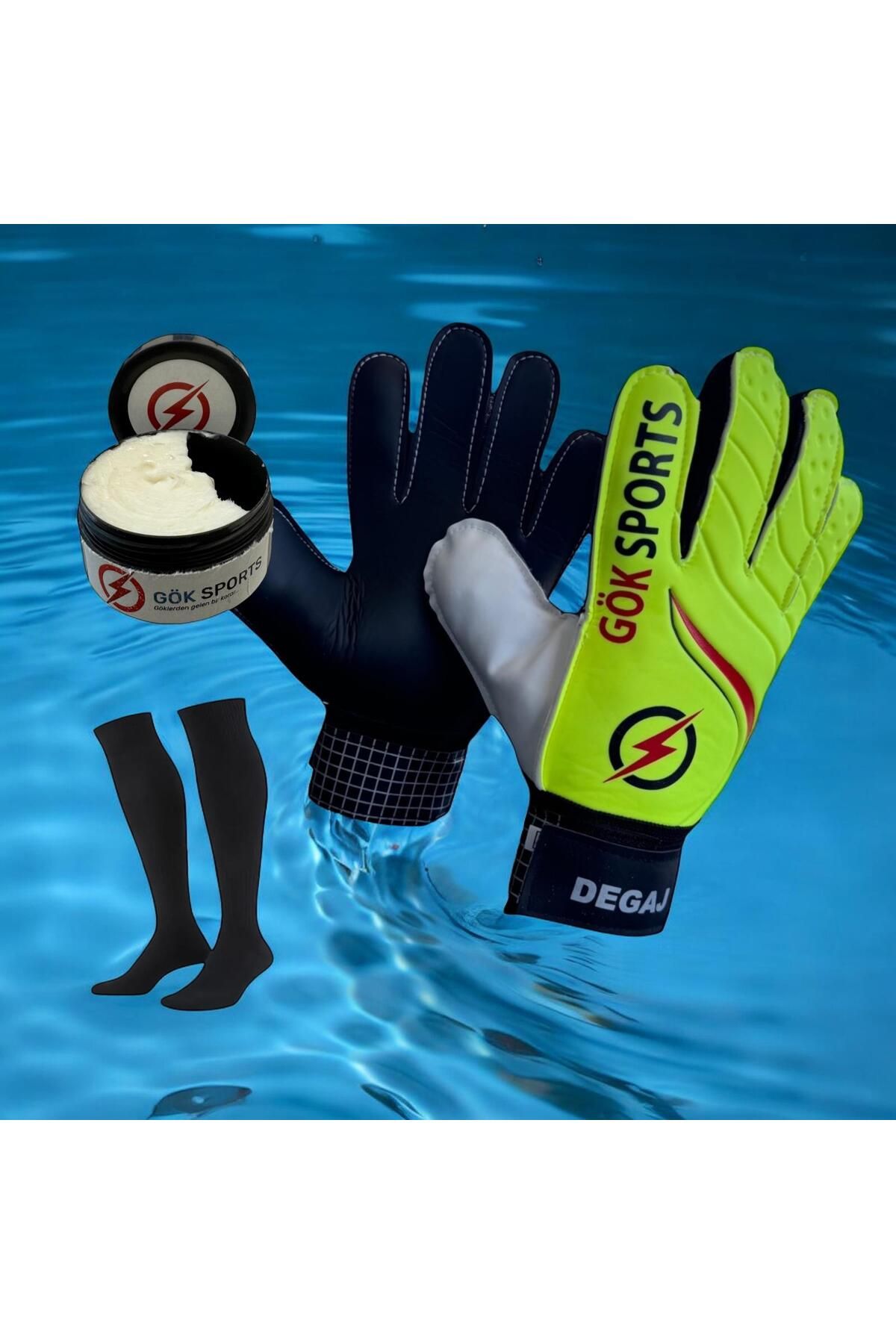 Degaj Çocuk Kapıcı Kaleci Eldiveni Junior Kidz Goalkeeper Gloves Bilek Bandajlı Tutuş Krem Jeli