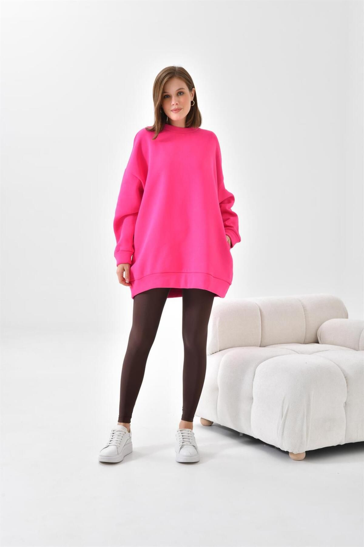 Kadın Oversize 3 Ip Şardonlu Sweatshirt Fuşya 10001