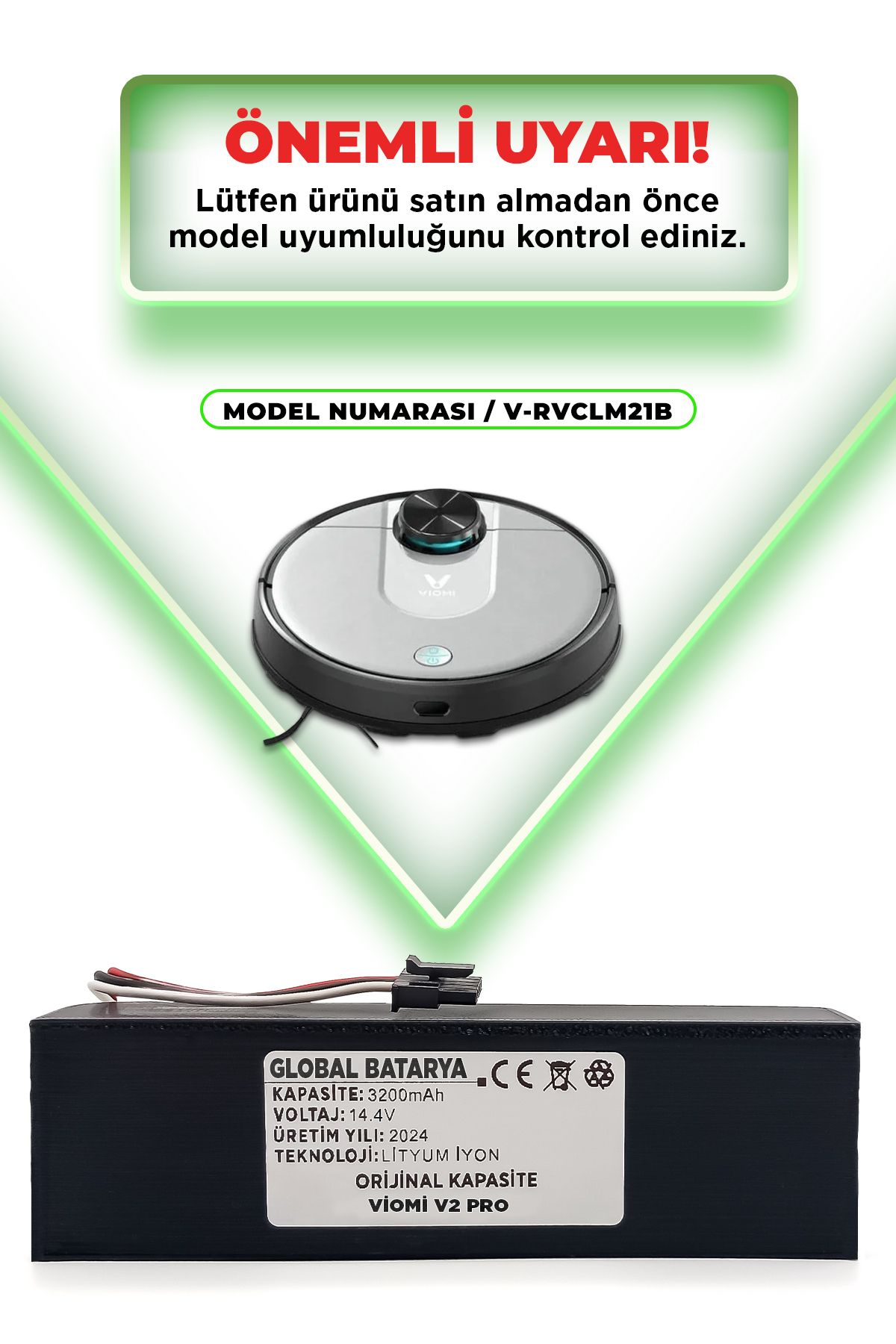 Viomi V2 Pro Akıllı Robot Süpürge Bataryası 14.4v 3200mah Pil (ORİJİNAL KAPASİTE)