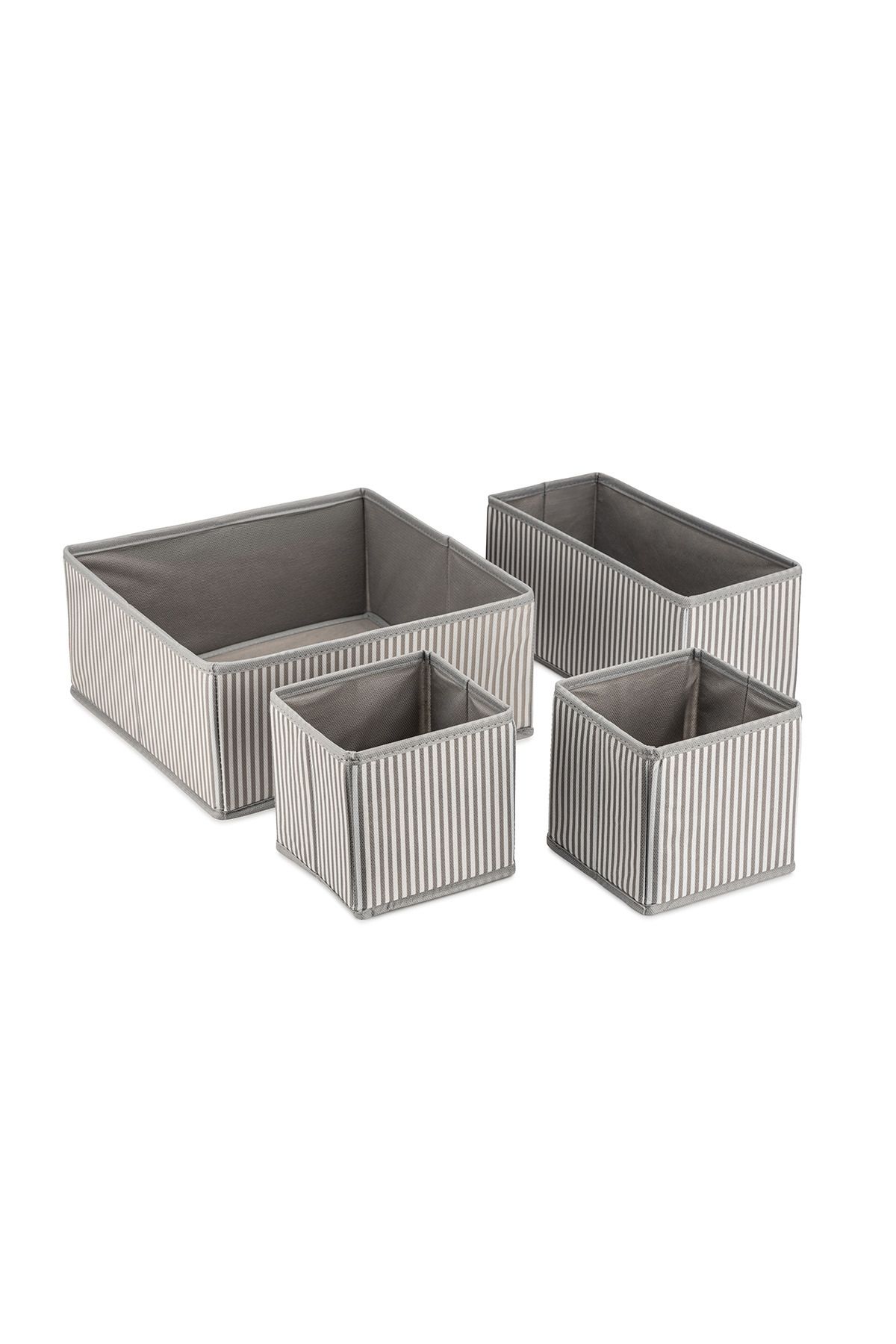 4'lü Gri Çizgili Dolap-çekmece Içi Organizer Seti 28x28x13 (X1) / 28x13x13 (X1) / 13x13x13 (X2)