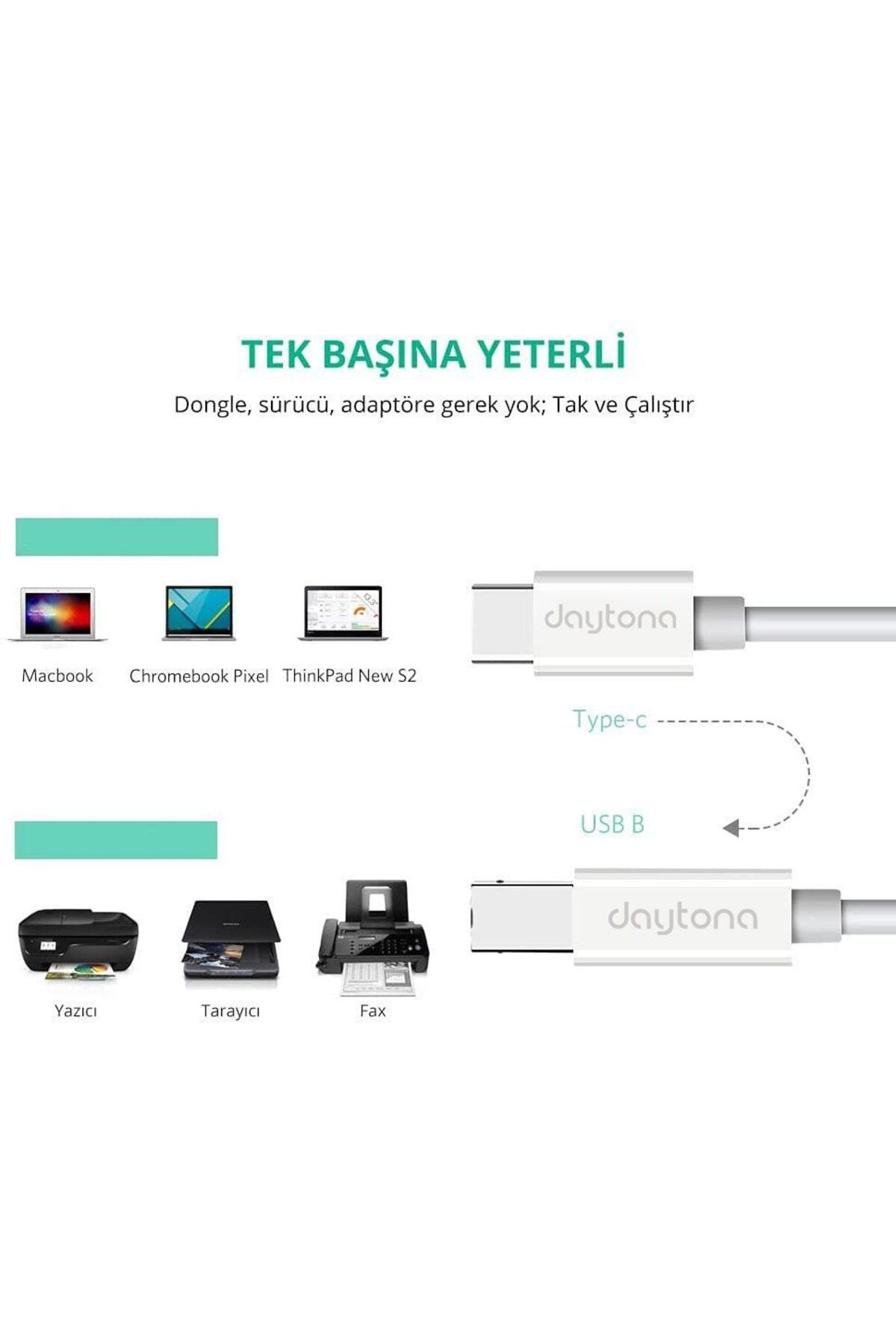 Tb1-2-1 1,0m Type-c=--usb B Çevirici Kablo Adaptör