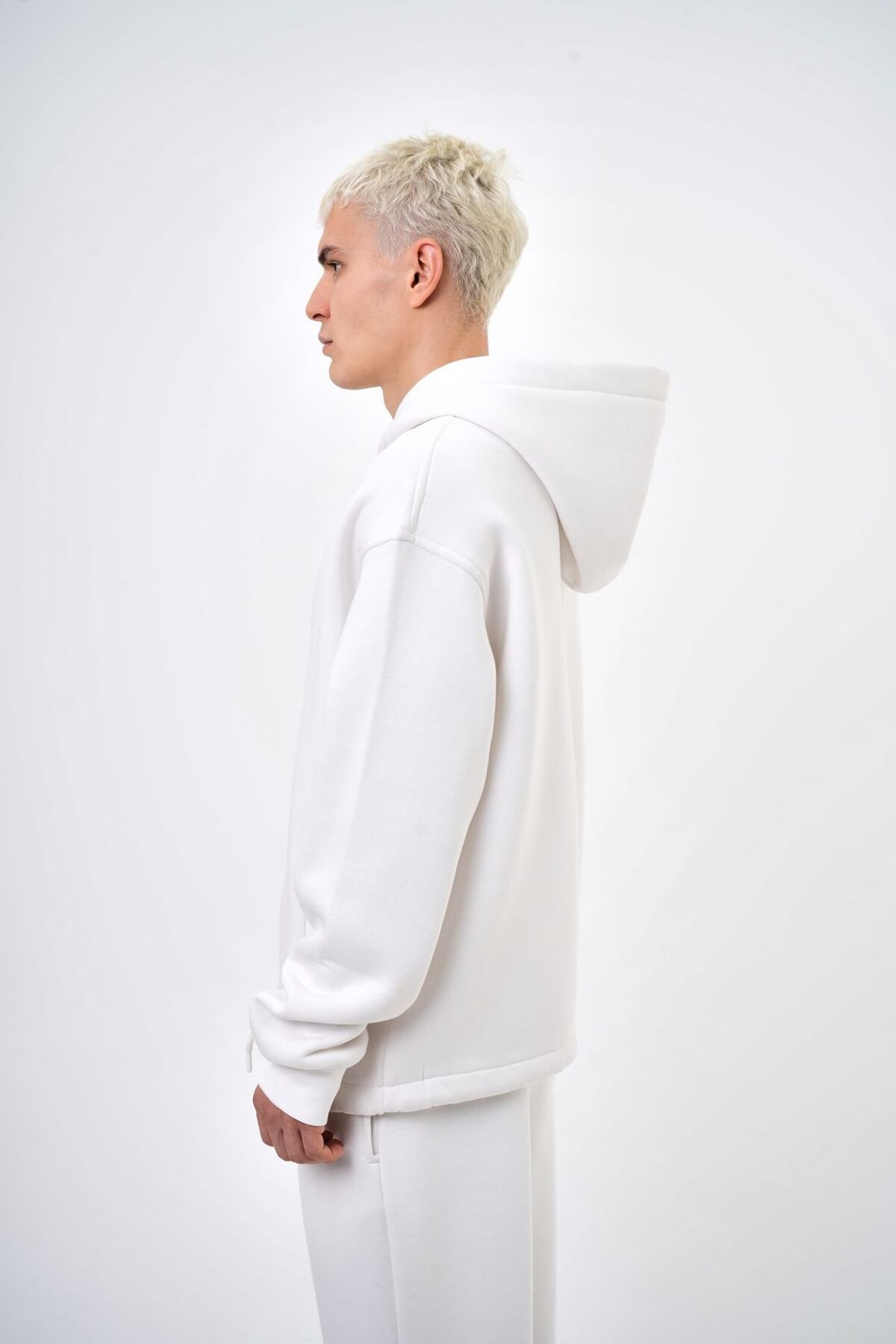 Kapüşonlu Basic Basic Zip Oversize Hoodie Ekru