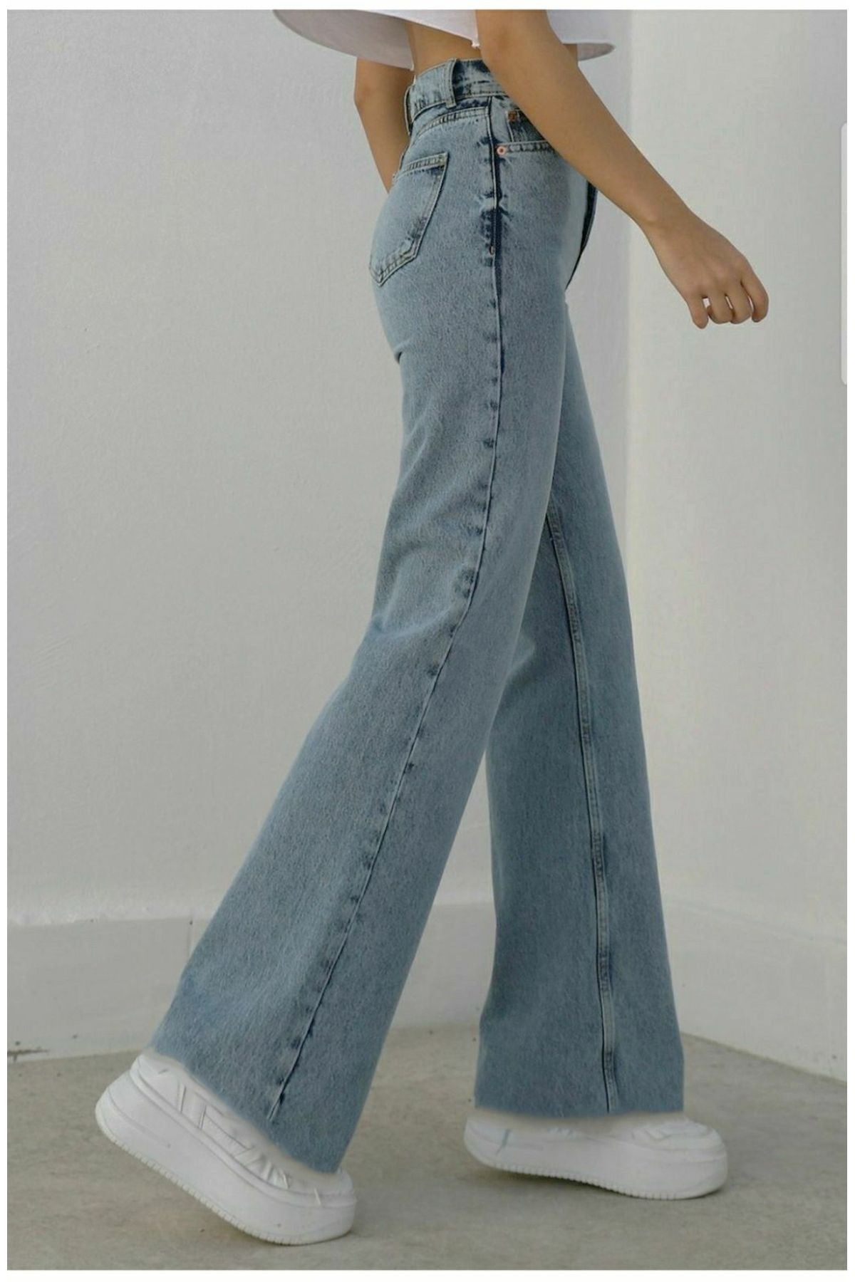 Julia 90's Açık Kar Yıkama Likralı Süper Yüksek Bel Salaş Jeans Palazzo Pantolon Wide Leg