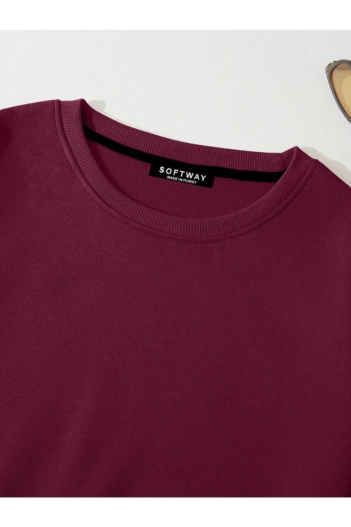 Kadın Basic Crop İçi Polarlı Oversize Sweatshirt - BORDO