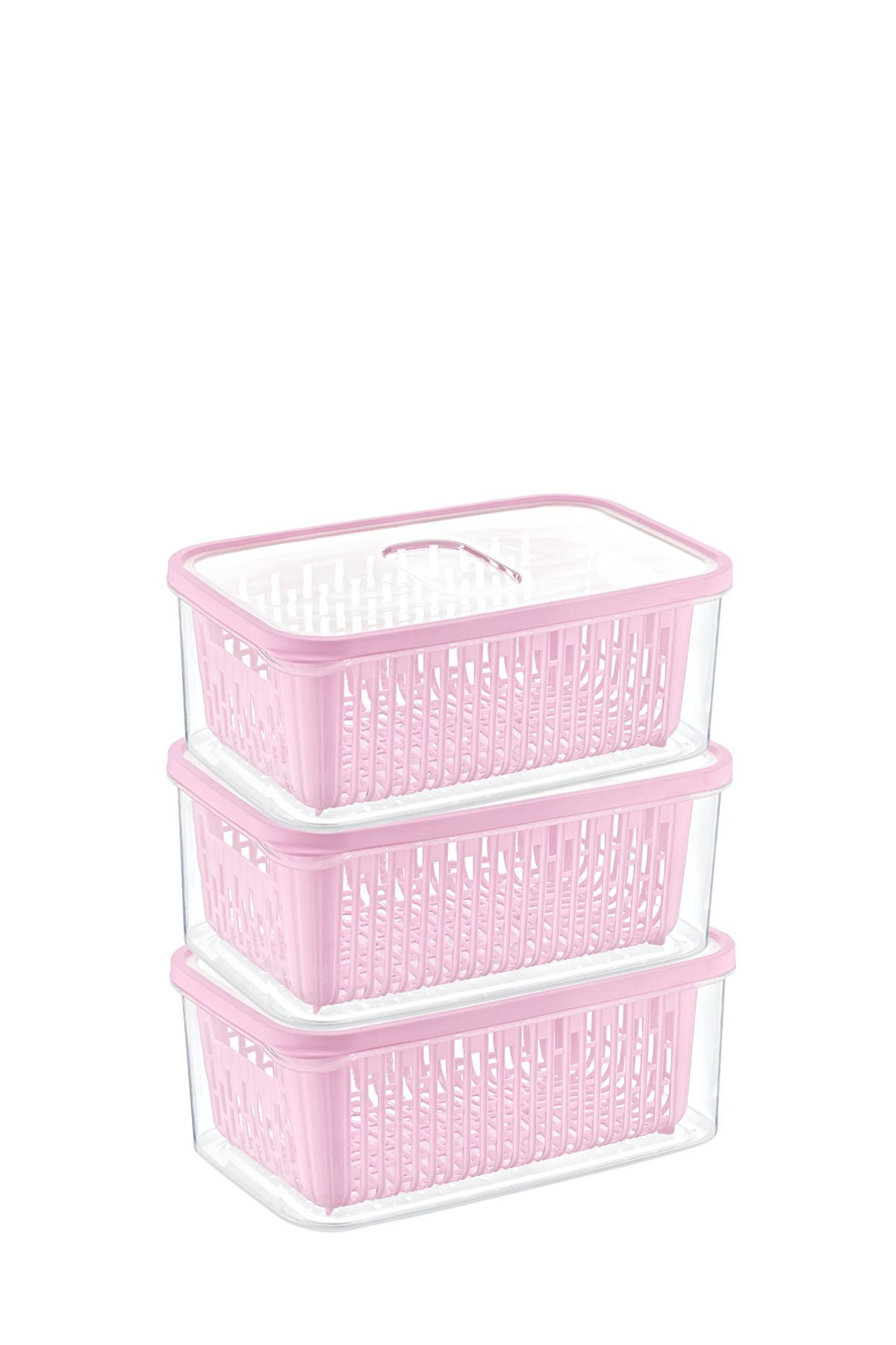 3'lü Set Süzgeçli Pembe Saklama Kabı, 3,5lt Hacim, 23x17x11 cm