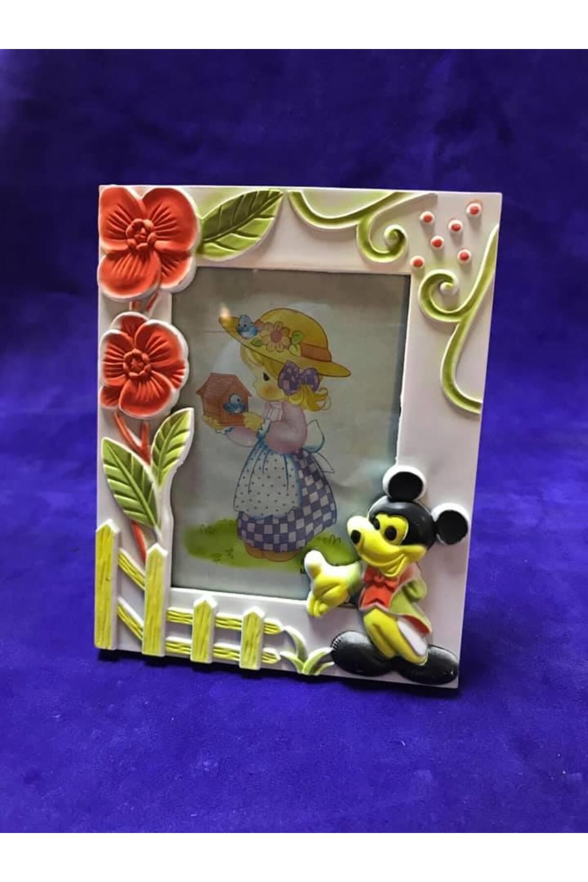 9x13 Cm Plastik Fotoğraf Çerçevesi - Renkli Mickey Mouse Desenli Camlı Çerçeve