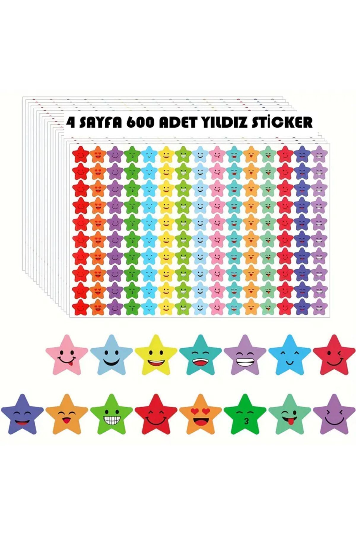 Yıldız Sticker Çıkarma Seti ,600 Adet 4 Syf Okul Tebrik Stickerı ,Öğretmen Öğrenci Hediyesi, Renkli