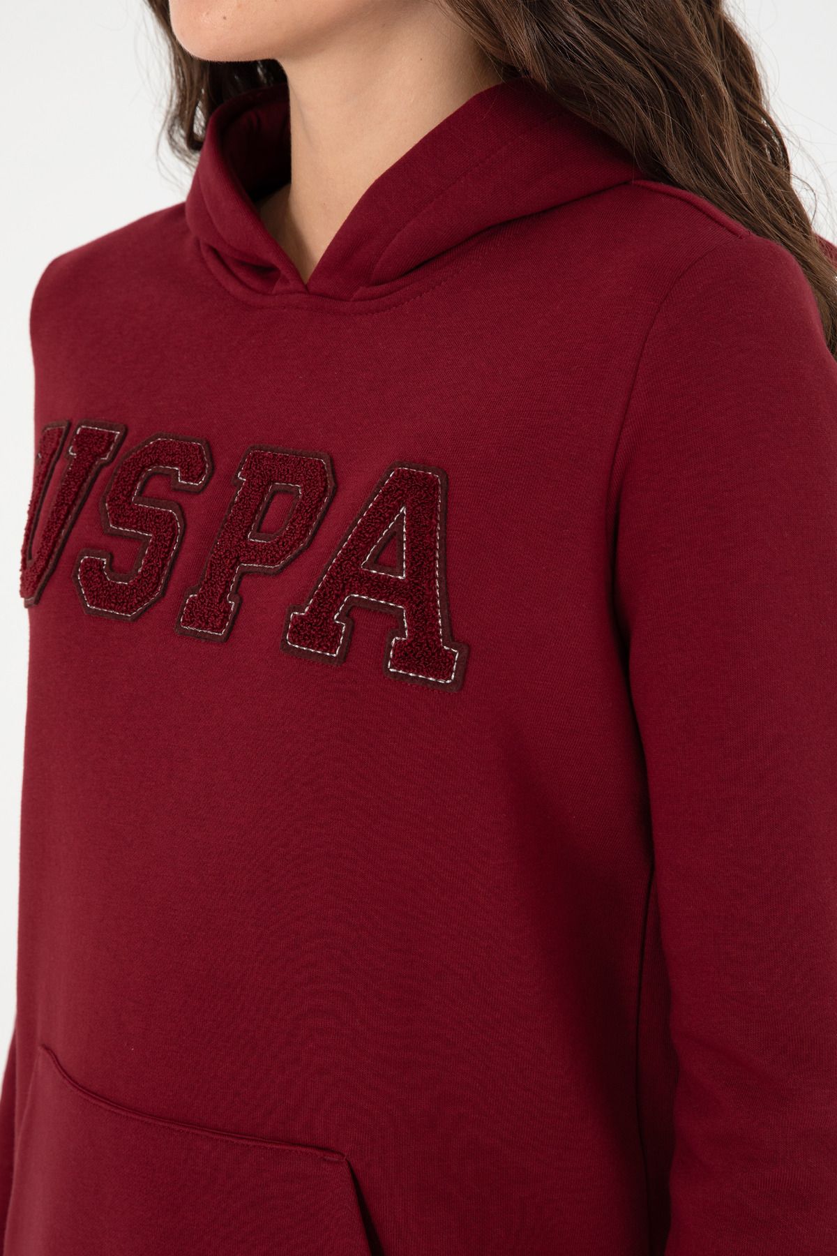 Kadın Bordo Basic Kapüşonlu Sweatshirt 50296931-vr014