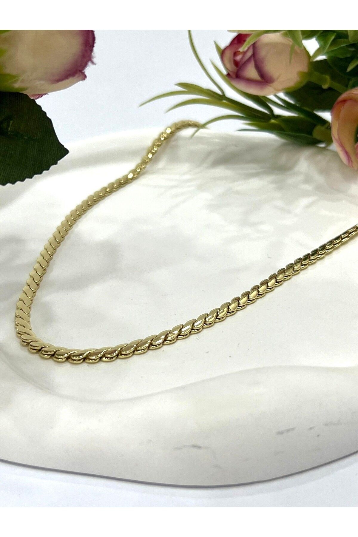 Burma Özel Detaylı Çelik Kolye (14K Gold/4.2MM)