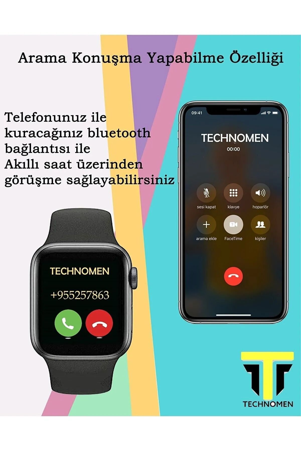 Arama Özellikli ve Tüm Telefonlarla Uyumlu Türkçe Yeni Versiyon Akıllı Saat ve Bluetooth Kulaklık