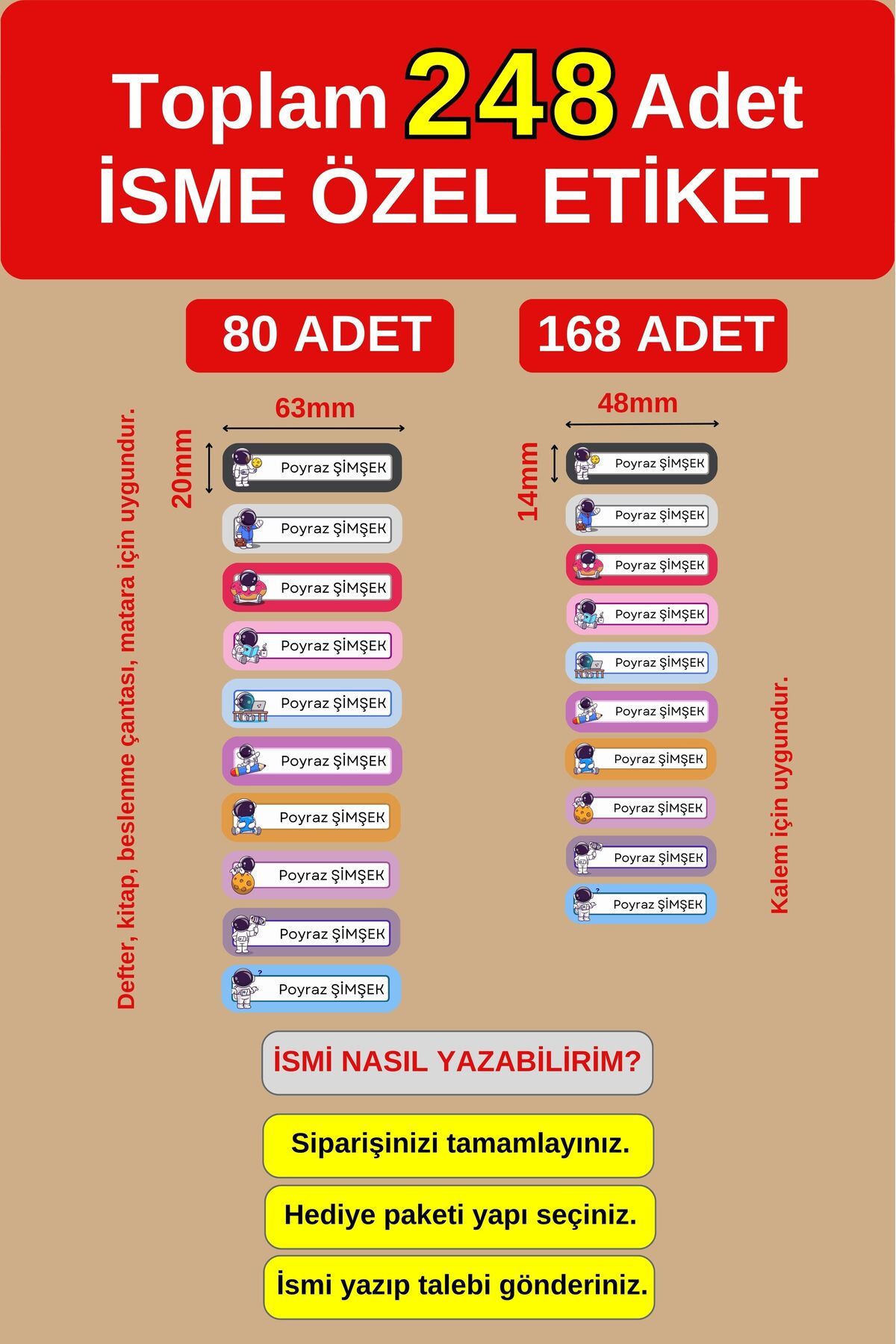 Etiketçi Paşa248 AdetAstronot Okul Etiketi Ki...