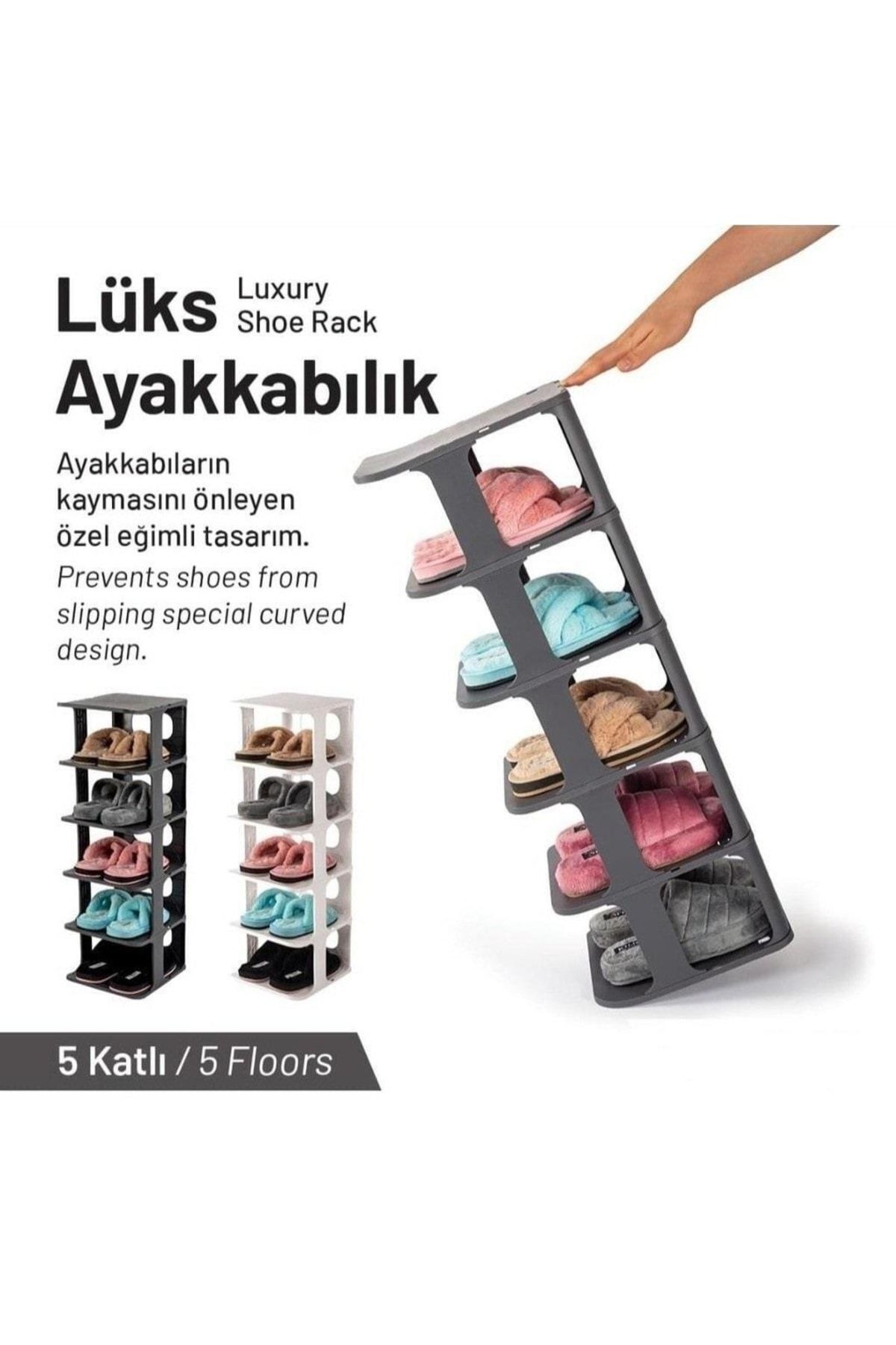 Antrasit Lüks Ayakkabılık 5 Katlı