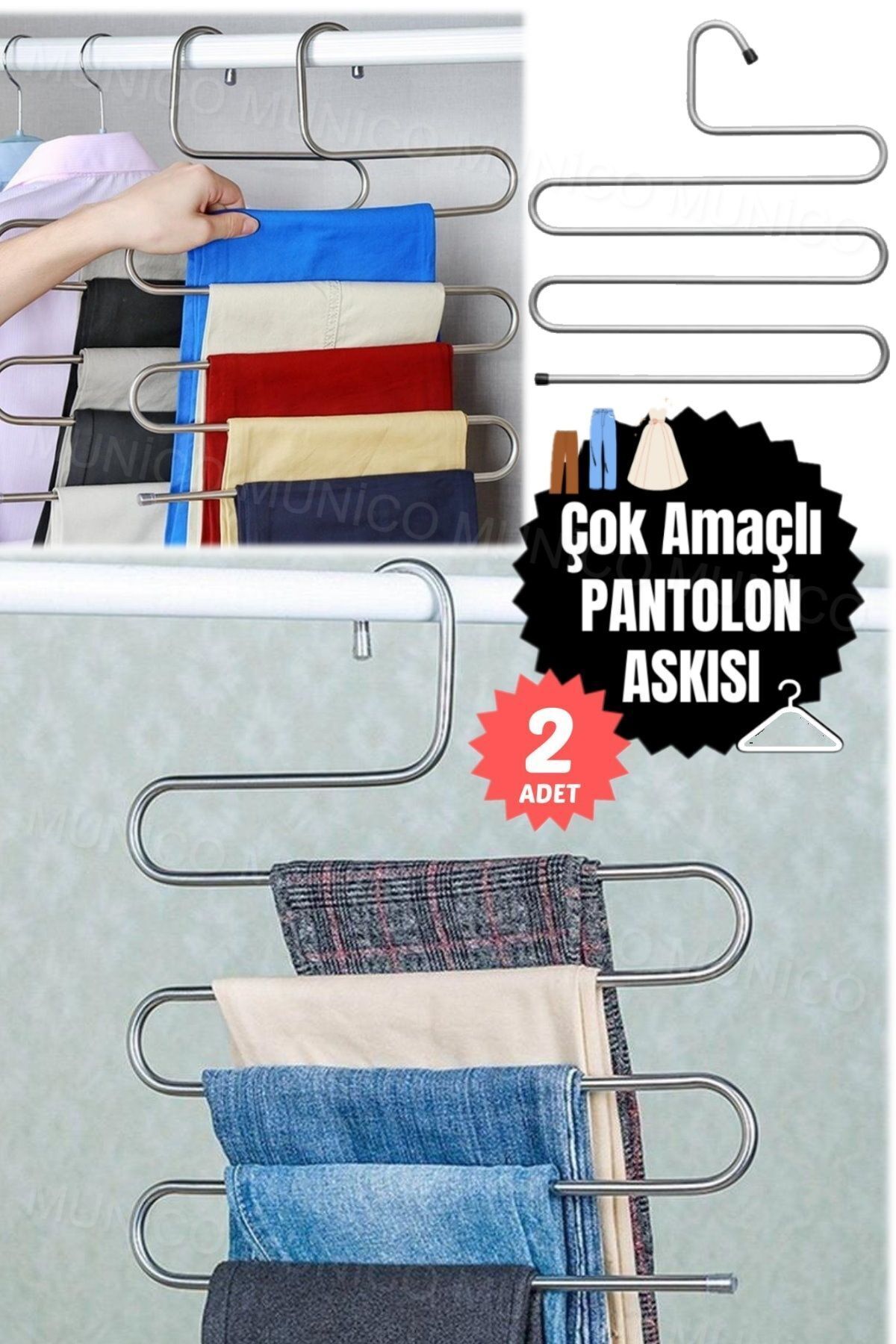 2 Adet Pratik Pantolon Organizatörü Pantolon Rafı ve Organizatörü Metal Pantolon Askısı Pantolon