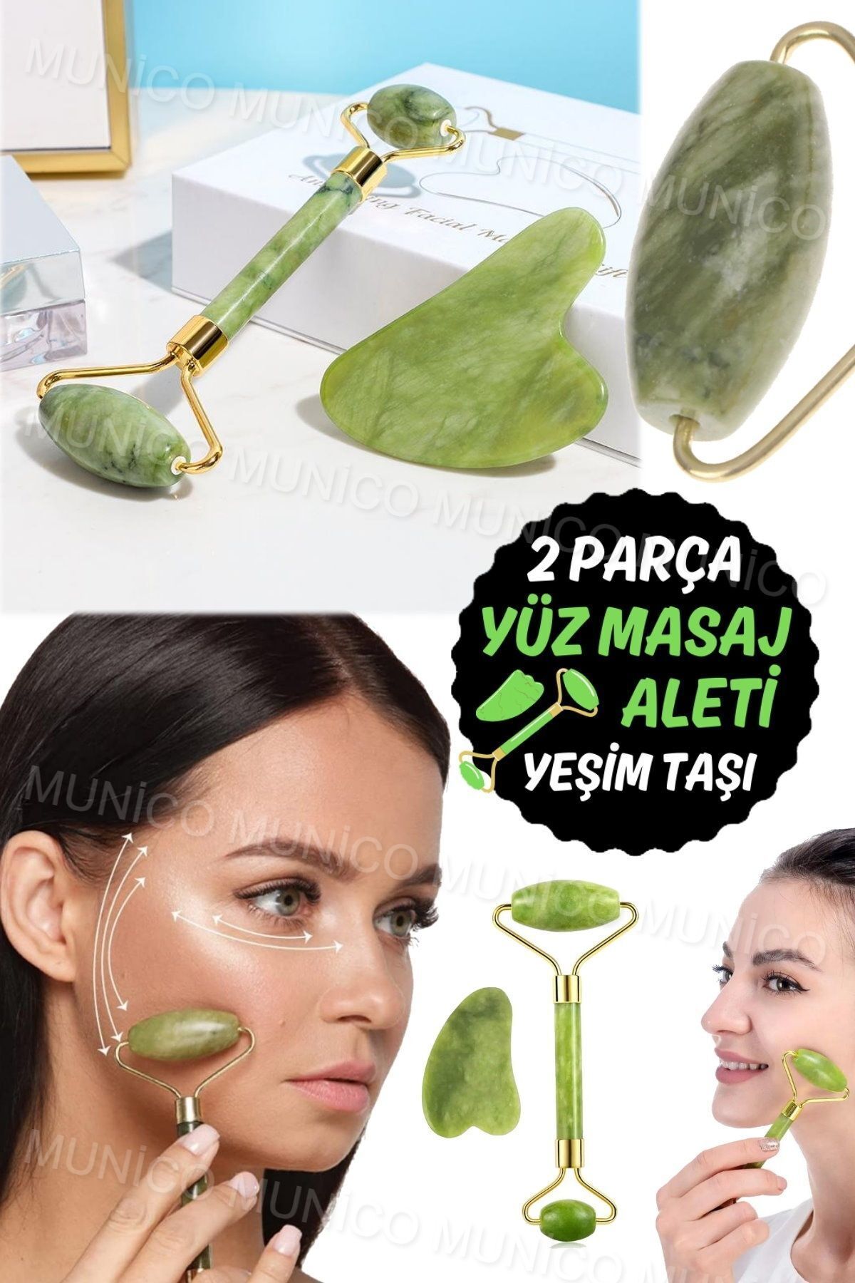 Mucuks Yeşim Taşı Jade RollerÇift Taraflı Yüz...