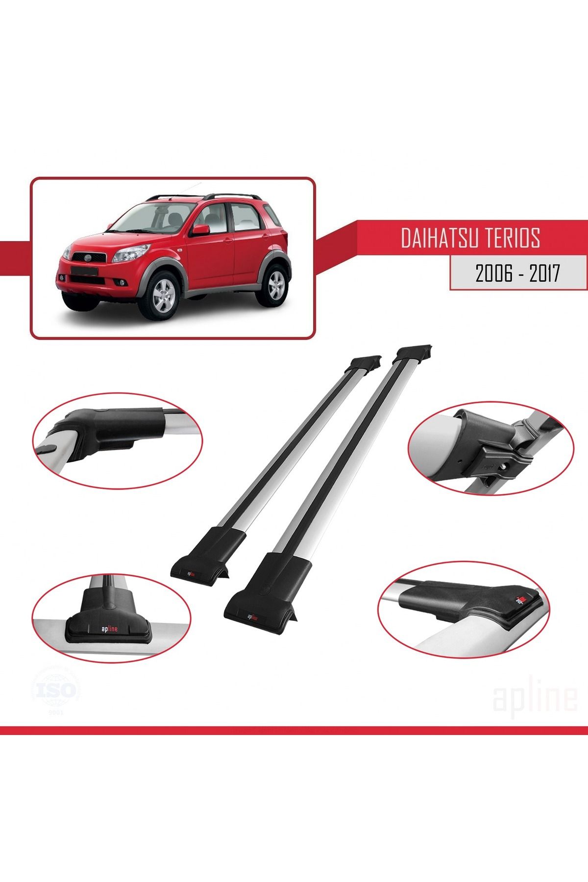 Daihatsu Terios 2 (J200) 2006-2017 Arası Ile Uyumlu Fly Model Ara Atkı Tavan Barı Gri 2 Adet