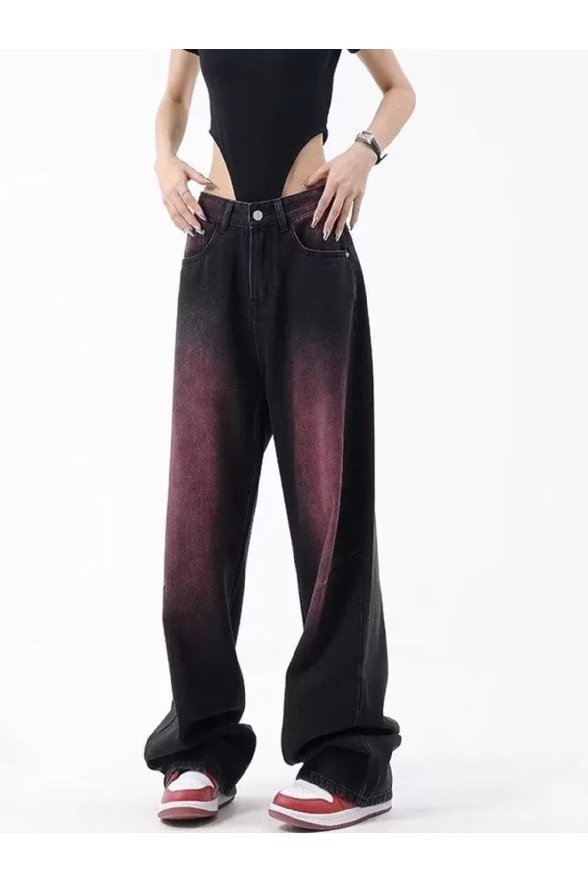 Y2K Purple Trendy Degrade Desenli Yıkamalı Baggy Pantolon