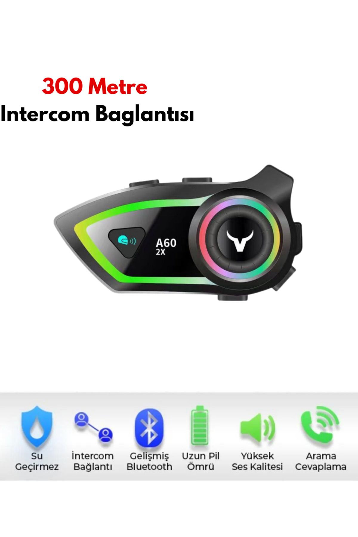 2 Intercom Bağlantılı Su Geçirmez Motosiklet Kask Bluetooth 5.3 300m Intercoom 2.000mah