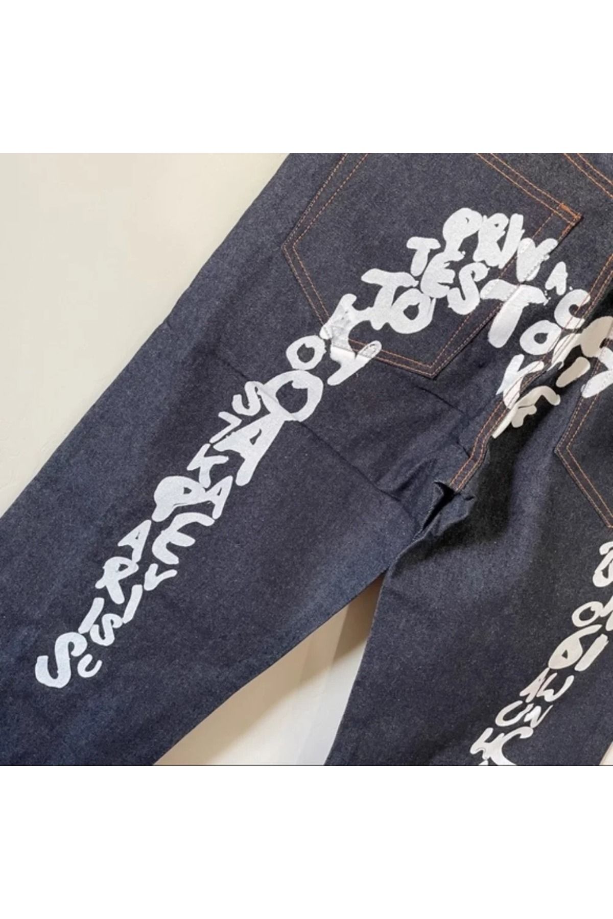 Street Y2K Newstyle Baskılı Wide Leg Jean Bol Paça Siyah Kot Pantolon