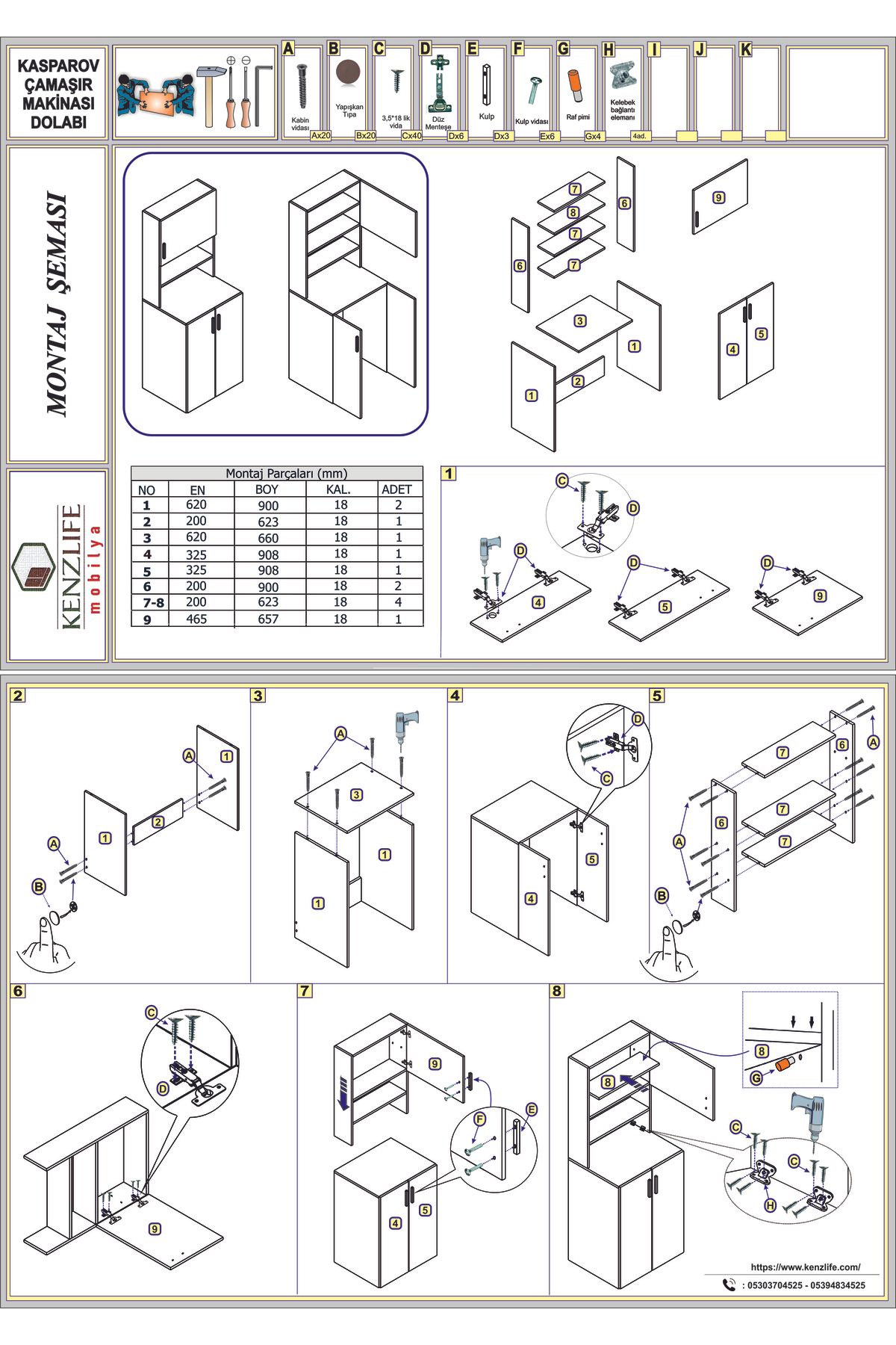 Çamaşır Makinesi Dolabı Kasparov Byz 180*066*55-20 Banyo Kapaklı Arkalıksız