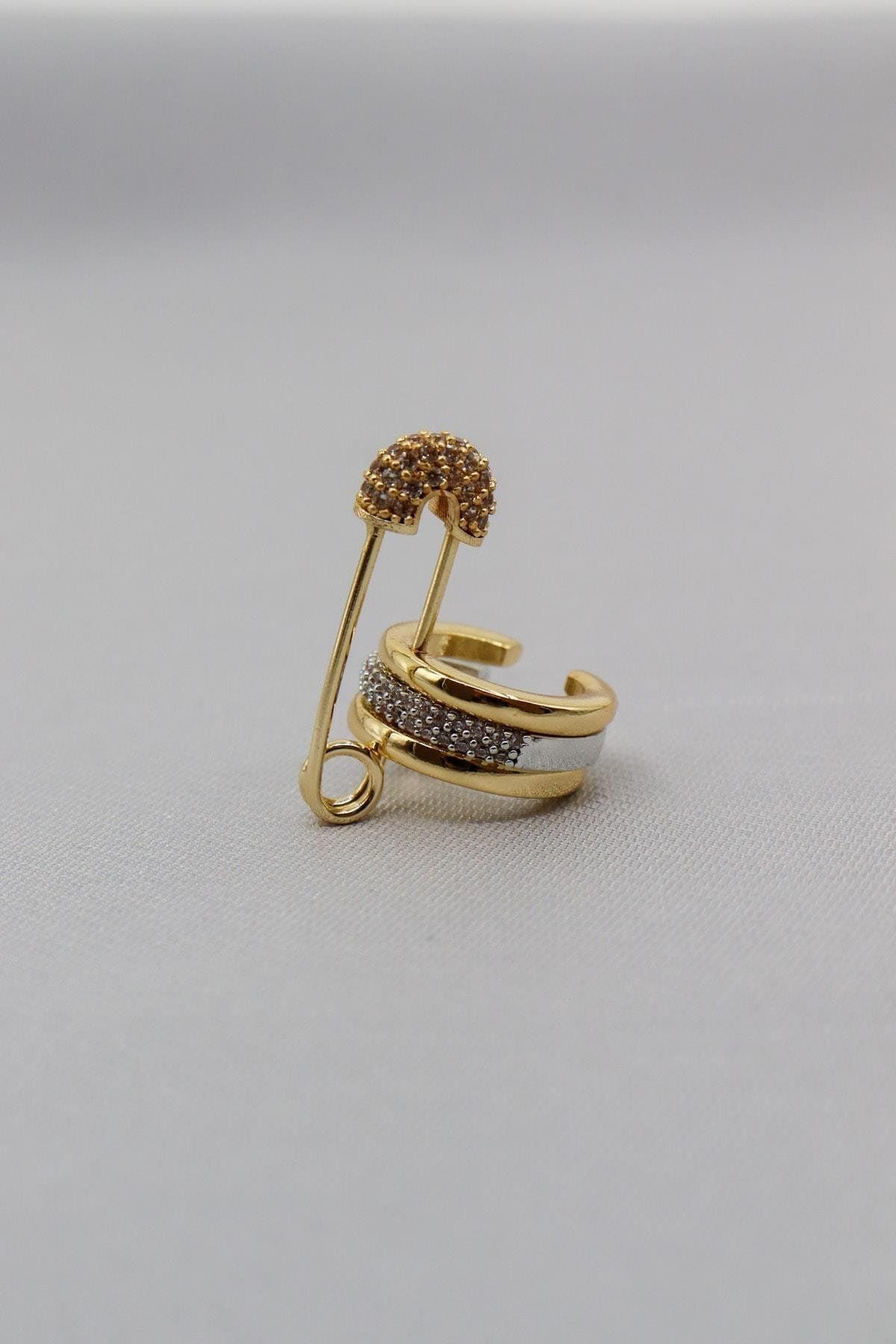 Jerie Gold Zirkon TaşÇengelli İğne Earcuff Pi...